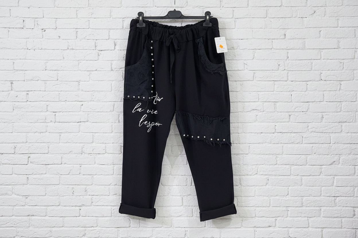 Pantalone laccio applicazioni macramè curvy - Prima Fila Moda Curvy