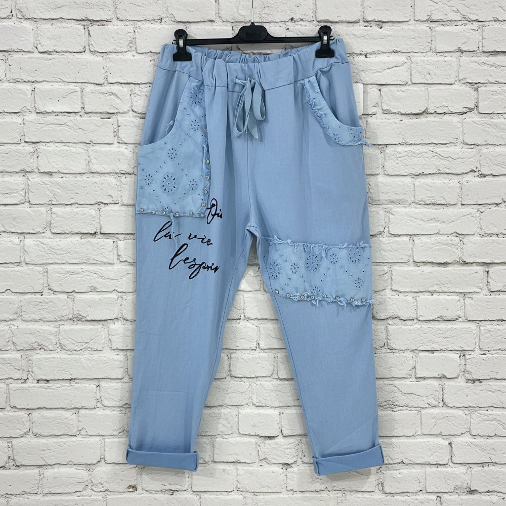 Pantalone laccio applicazioni macramè curvy - Prima Fila Moda Curvy