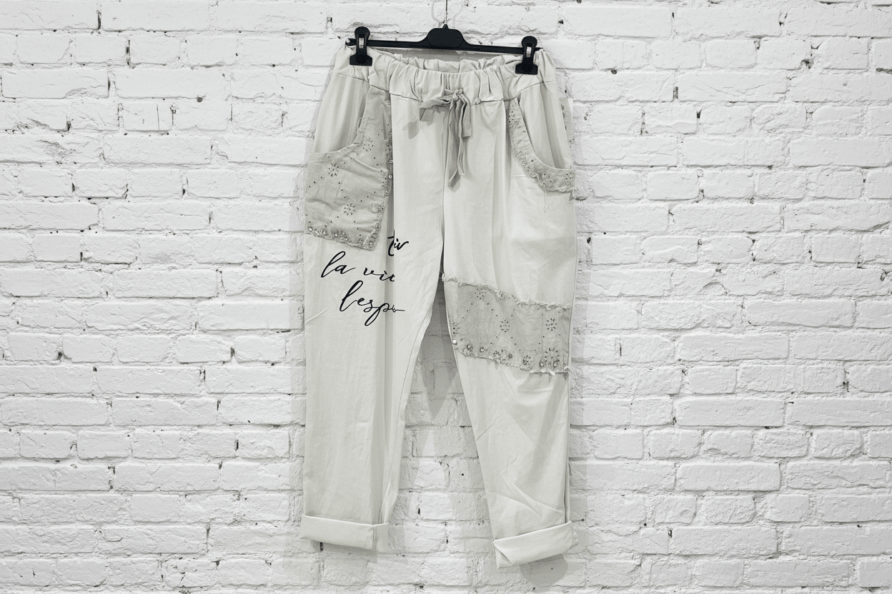 Pantalone laccio applicazioni macramè curvy - Prima Fila Moda Curvy