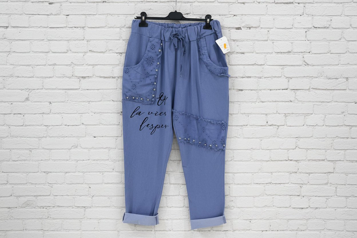 Pantalone laccio applicazioni macramè curvy - Prima Fila Moda Curvy