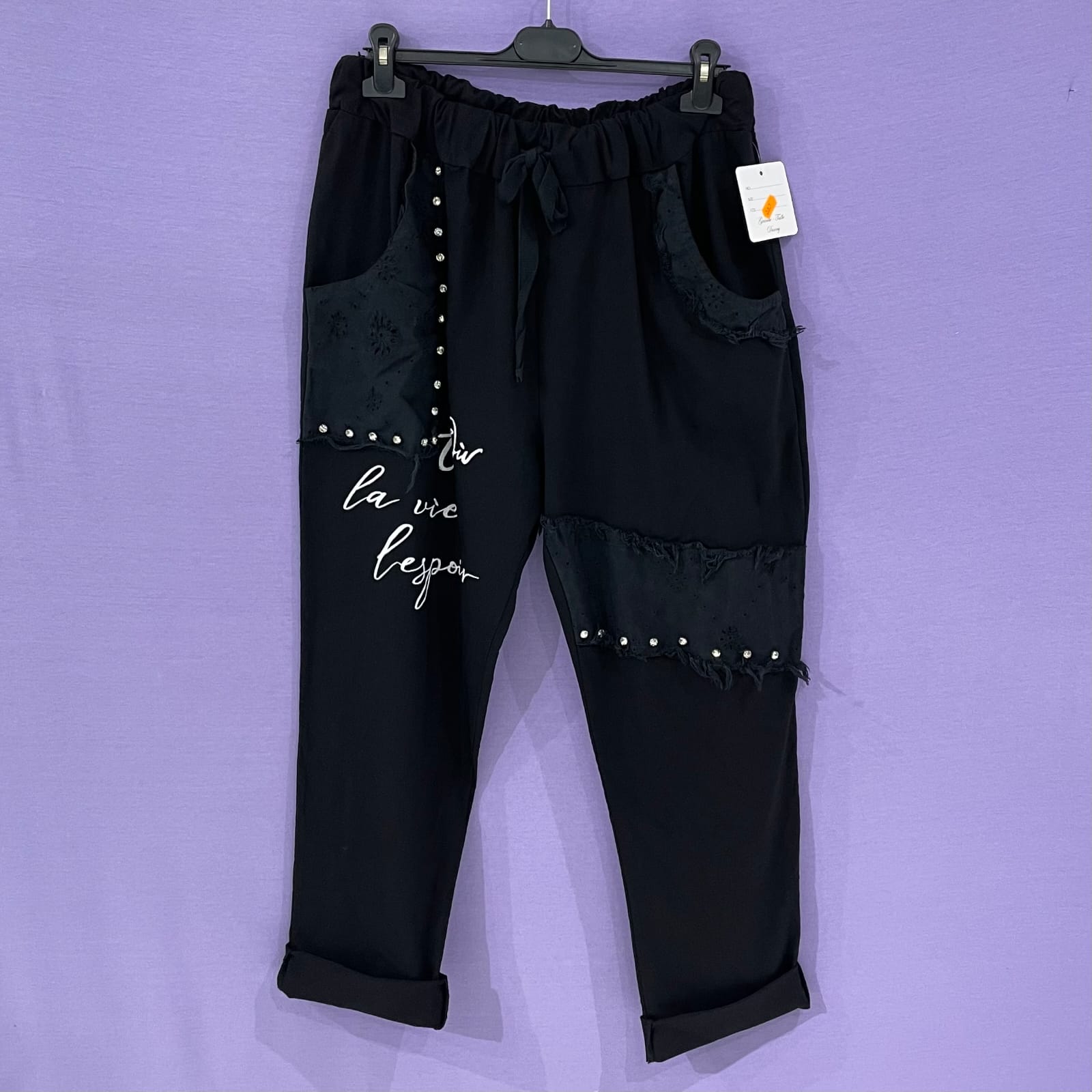 Pantalone laccio elasticizzato con applicazioni curvy - Prima Fila Moda Curvy