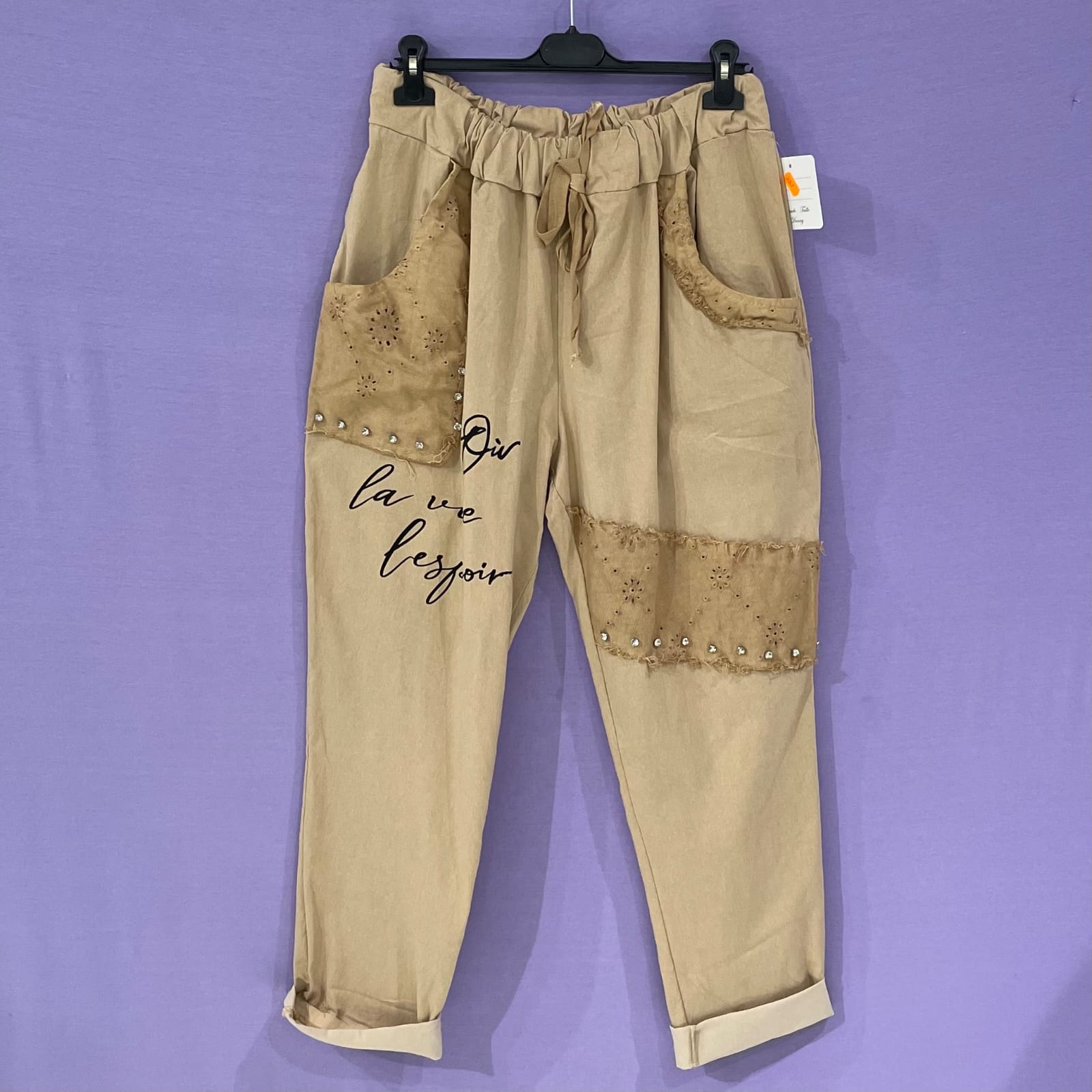 Pantalone laccio elasticizzato con applicazioni curvy - Prima Fila Moda Curvy