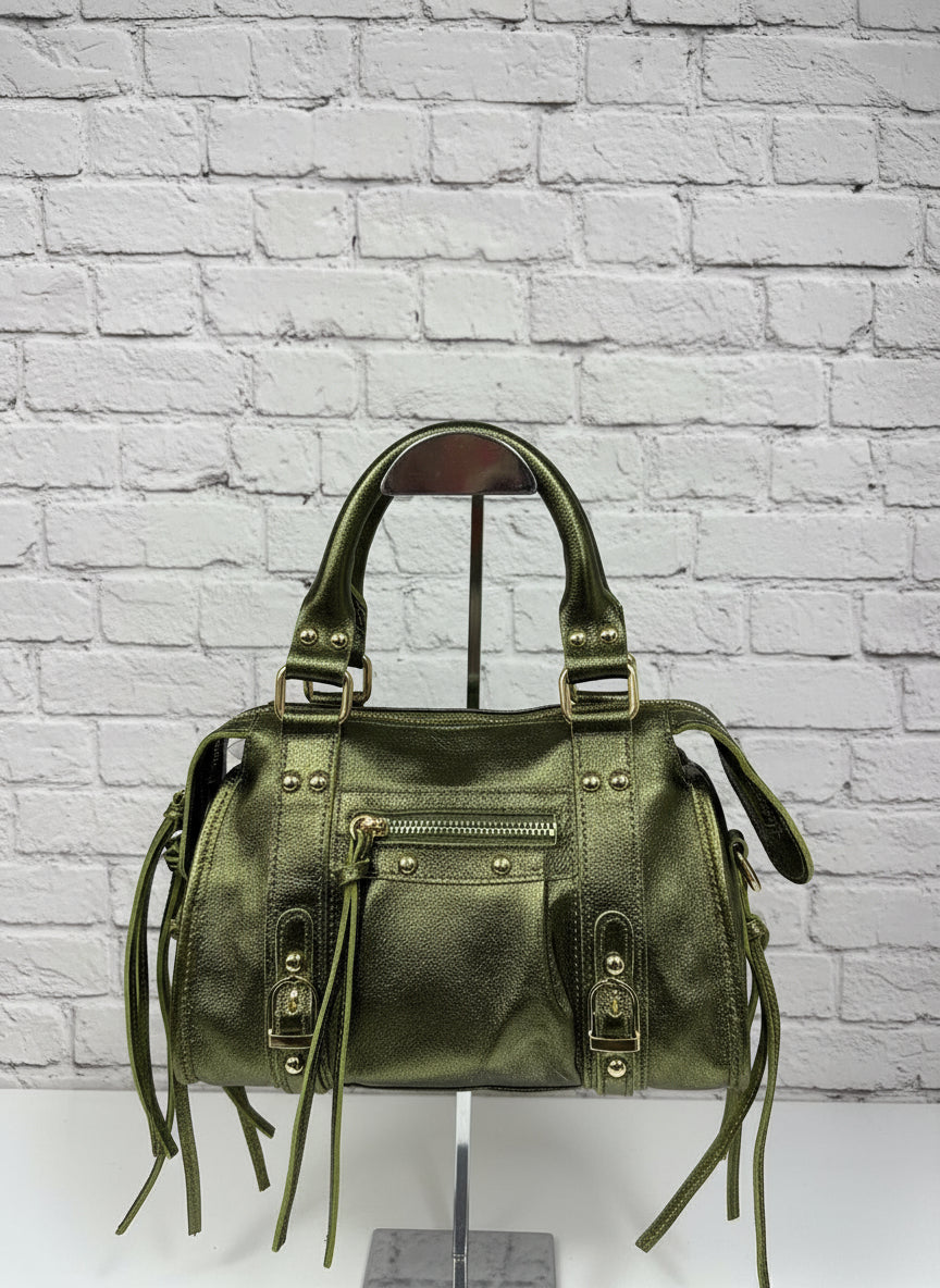 City bag media vera pelle satinata