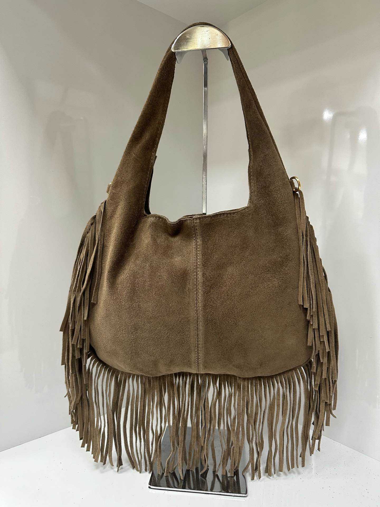 Borsa vera pelle con frange