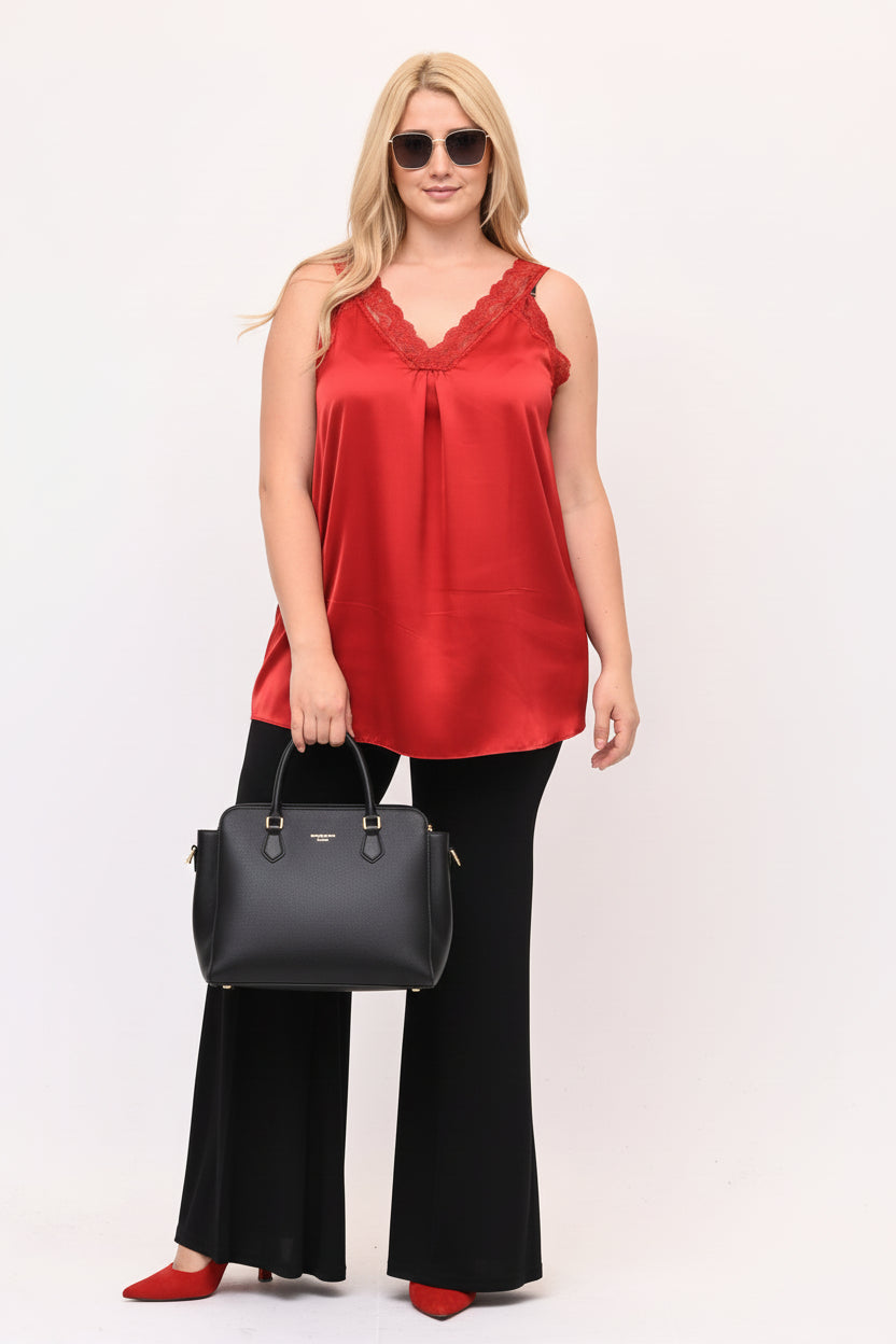 Top in raso con pizzo taglia comoda