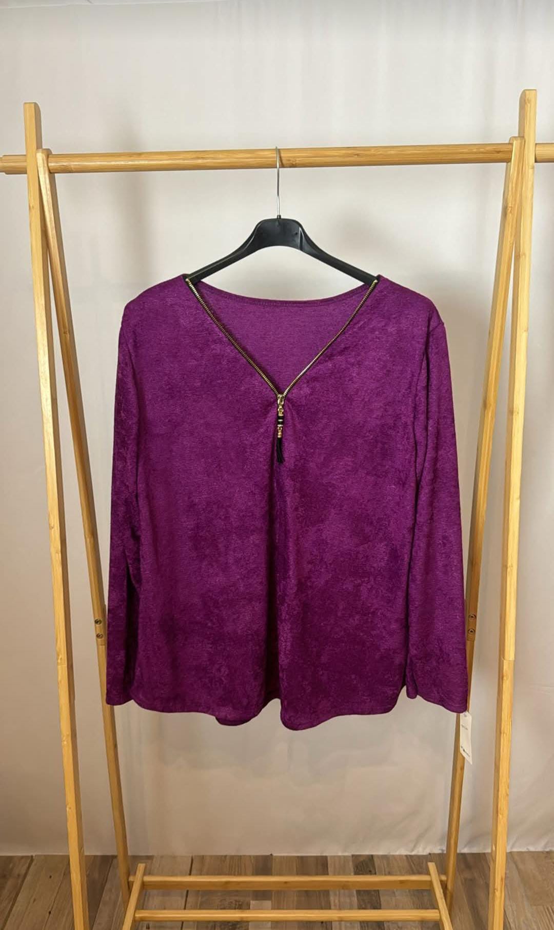 Maglia ciniglia con zip gioiello - taglie comode