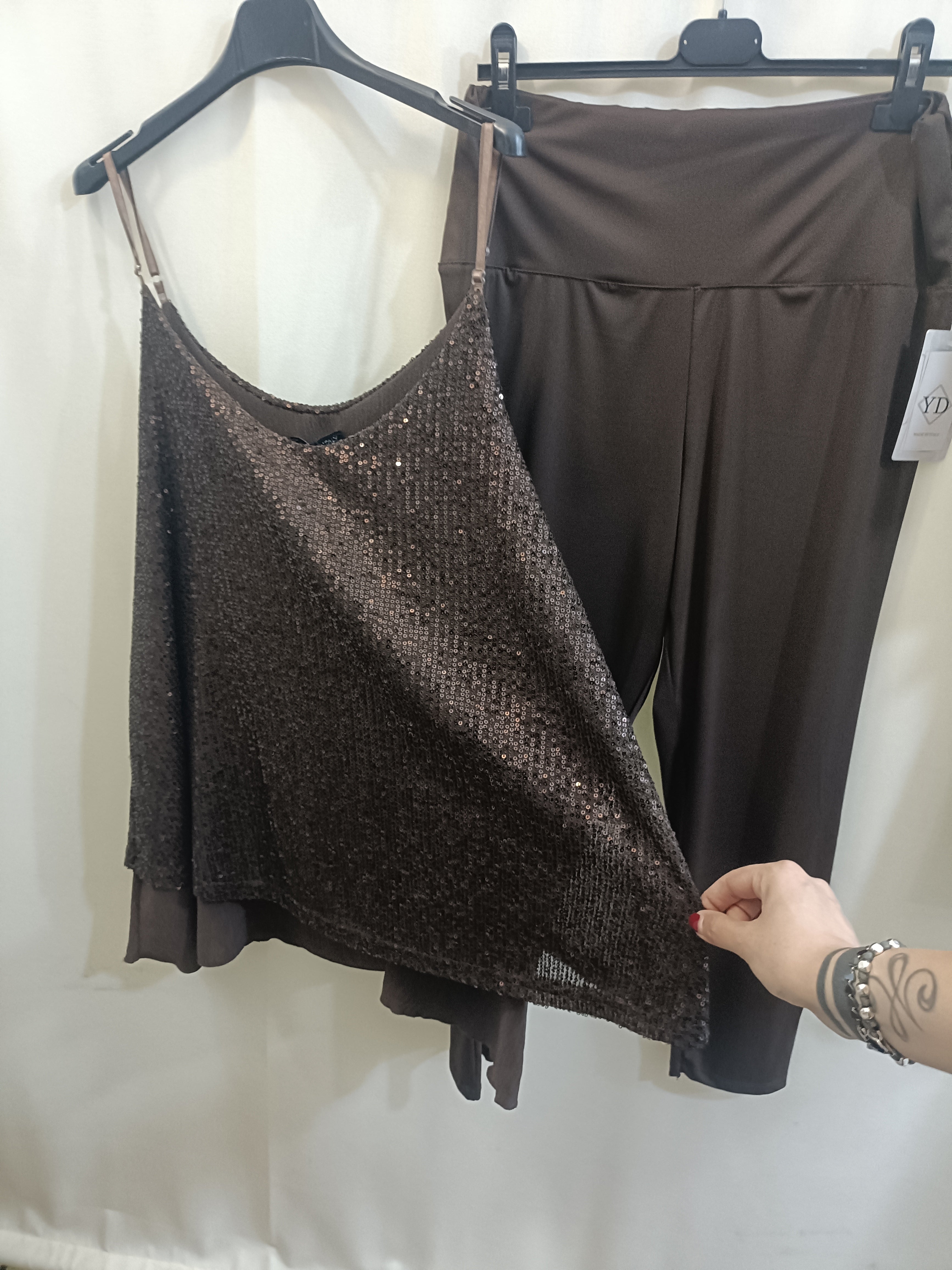 Coordinato Maxi top paillettes sbrilluccico curvy e Pantalone Lycra con fascione
