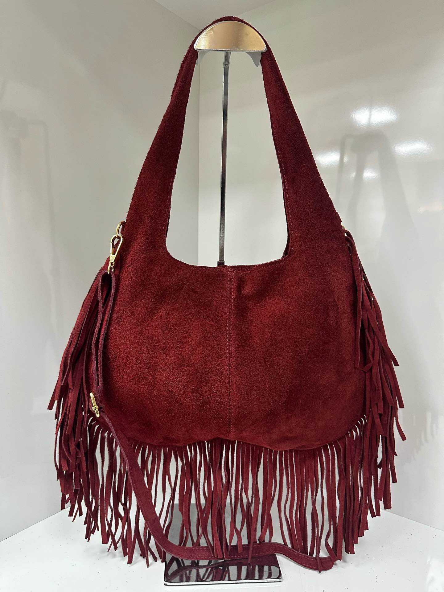 Borsa vera pelle con frange