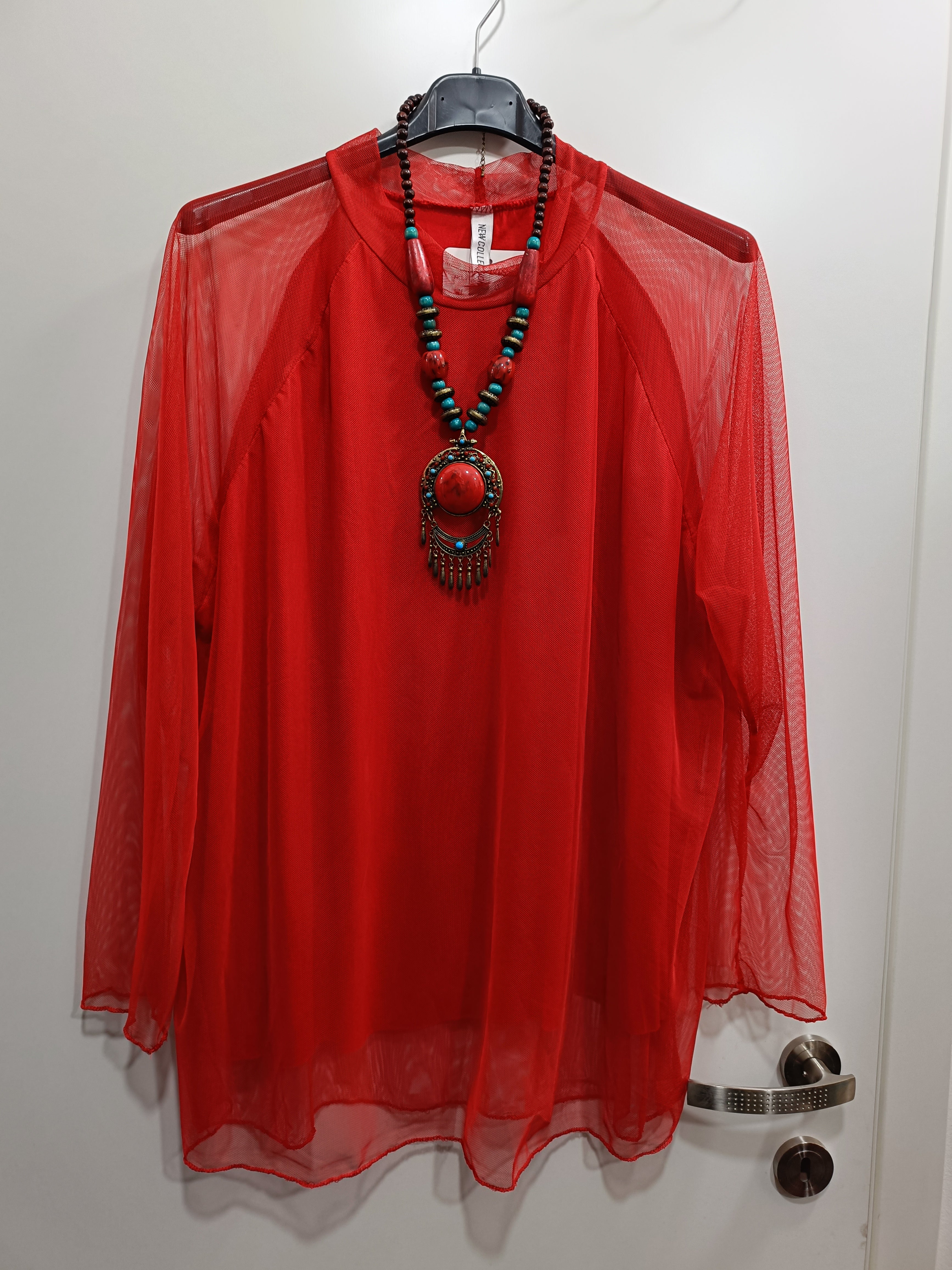 Maglia tulle vedo non vedo Red - taglia comoda