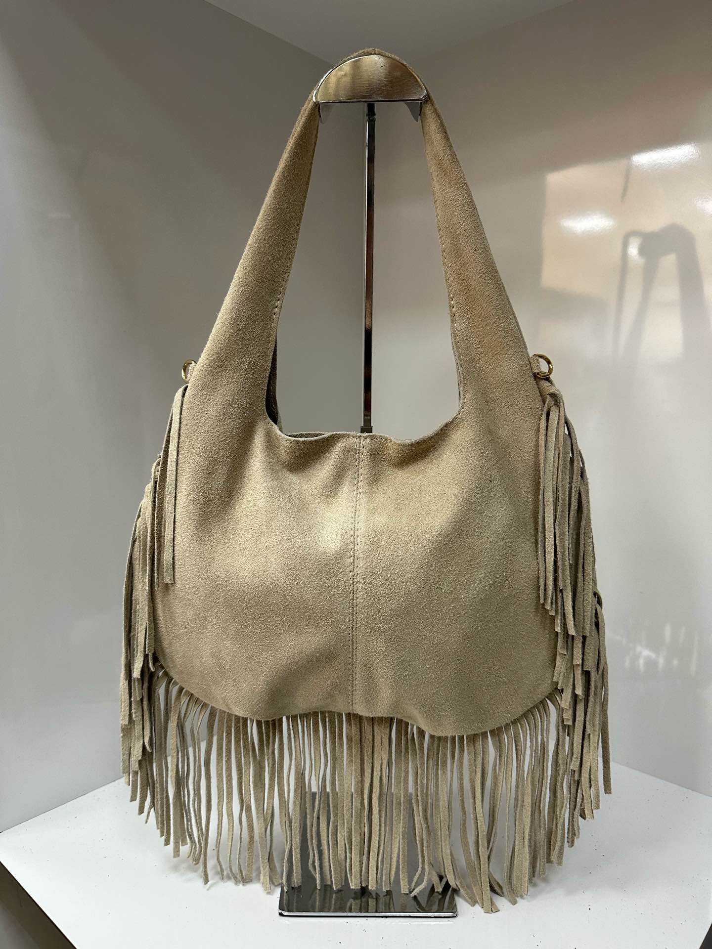 Borsa vera pelle con frange