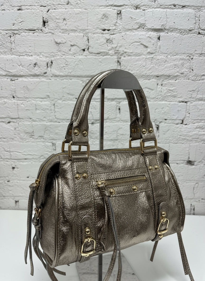 City bag media vera pelle satinata