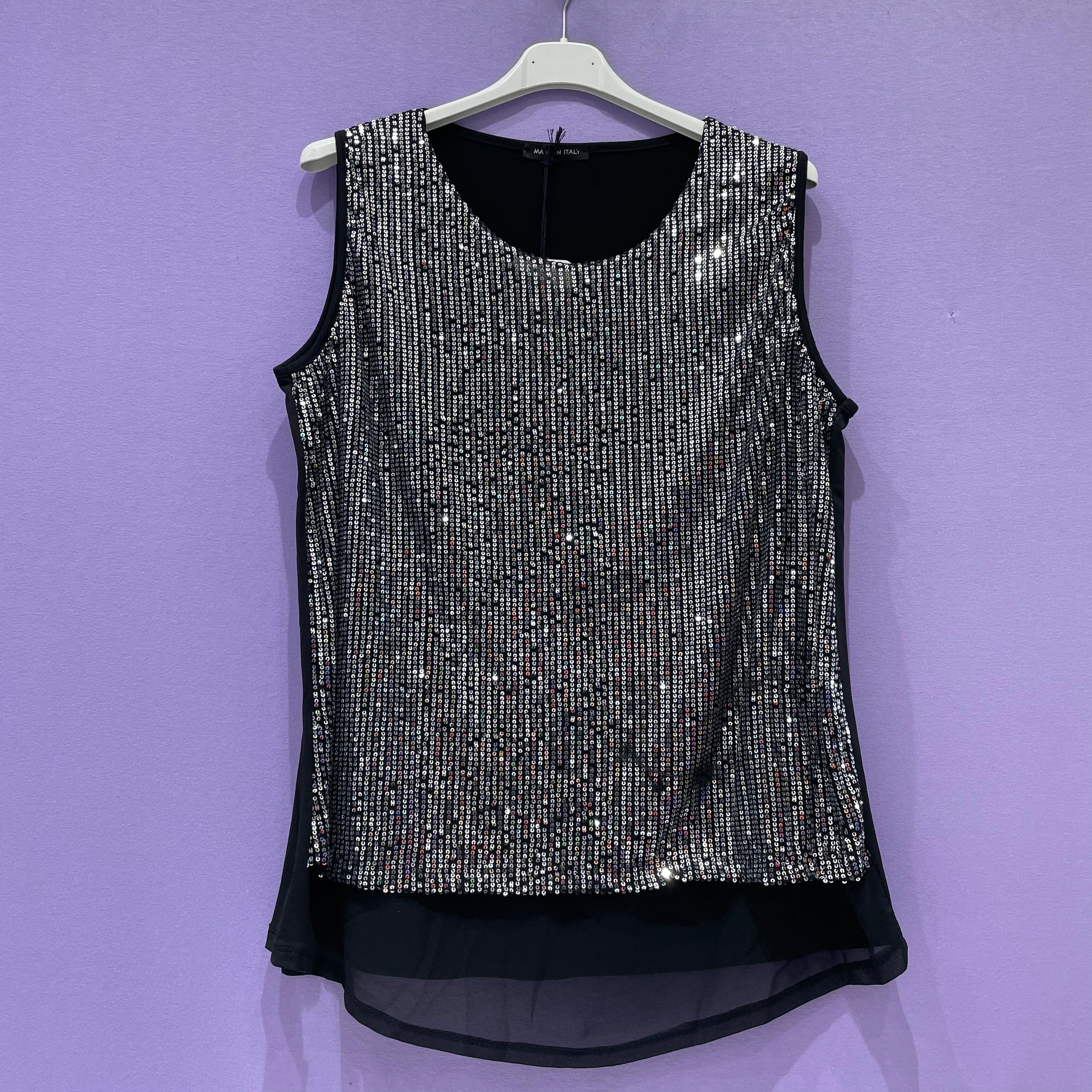 Top paillettes spallina larga