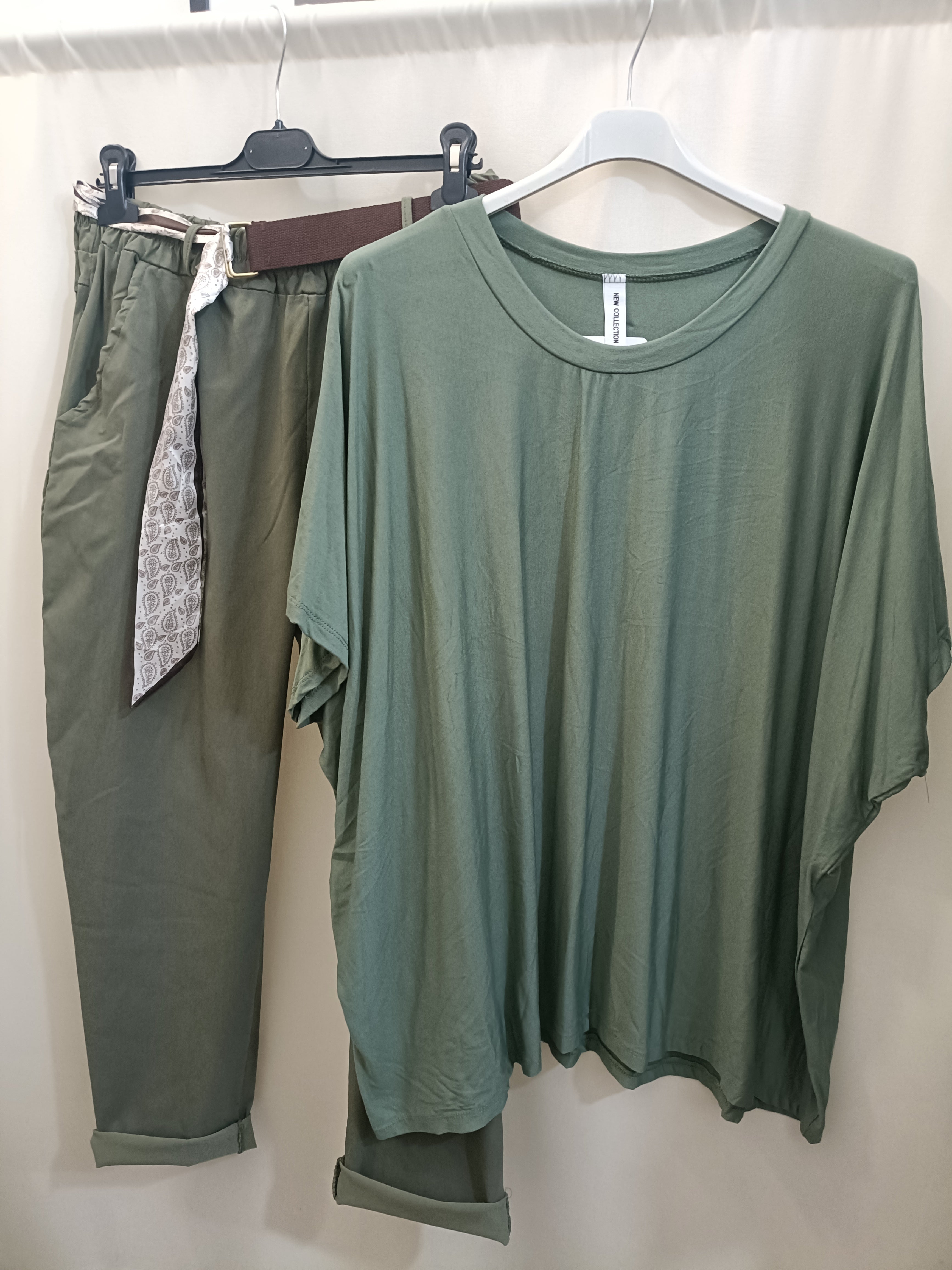 Pantalone Lungo Curvy Leggero elasticizzato con cintura fusciacca in raso e corda - taglie comode XL 4XL