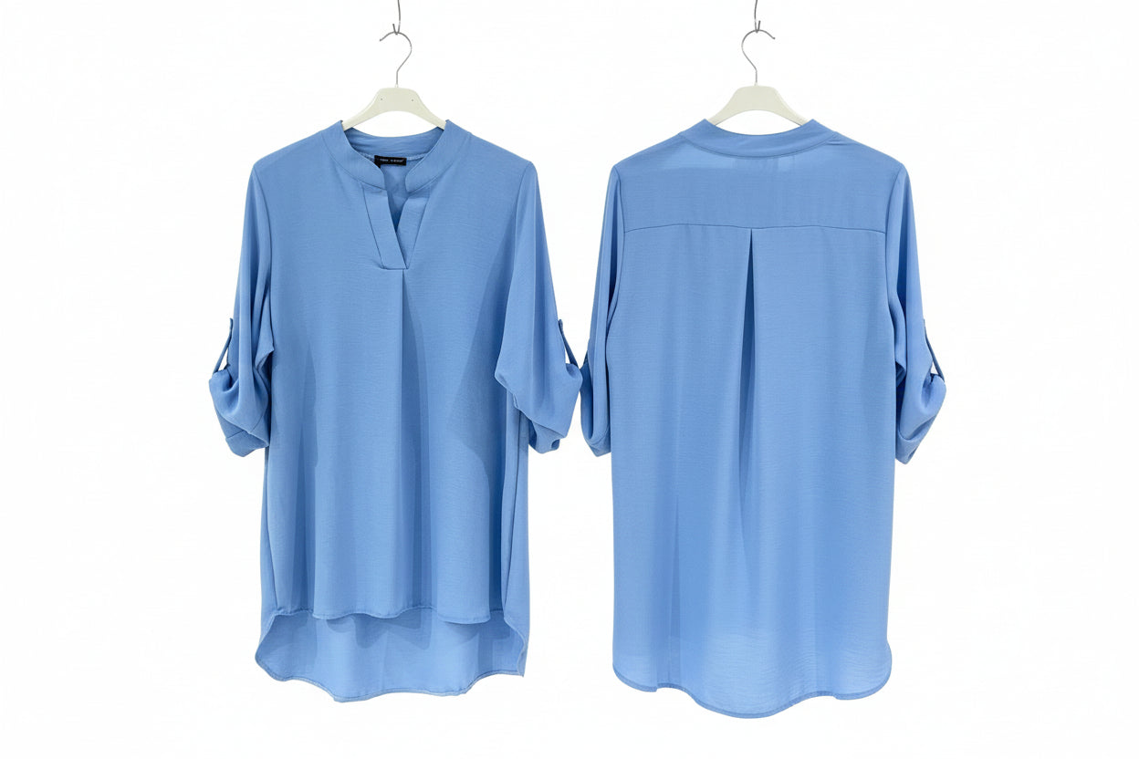 Maxi Camicia colletto coreana scollo V Bottoni gioiello