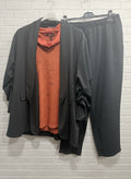 Set completo manica arricciata maglia collo chiffon borchie e strass