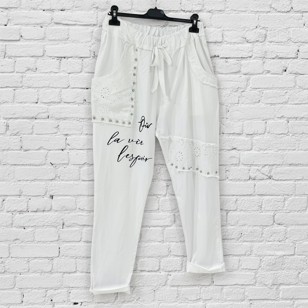 Pantalone laccio applicazioni macramè curvy