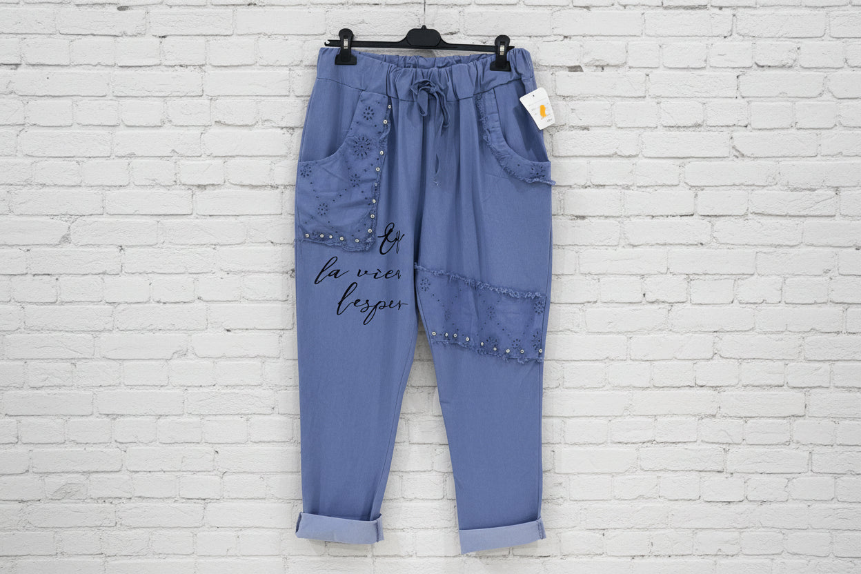 Pantalone laccio applicazioni macramè curvy