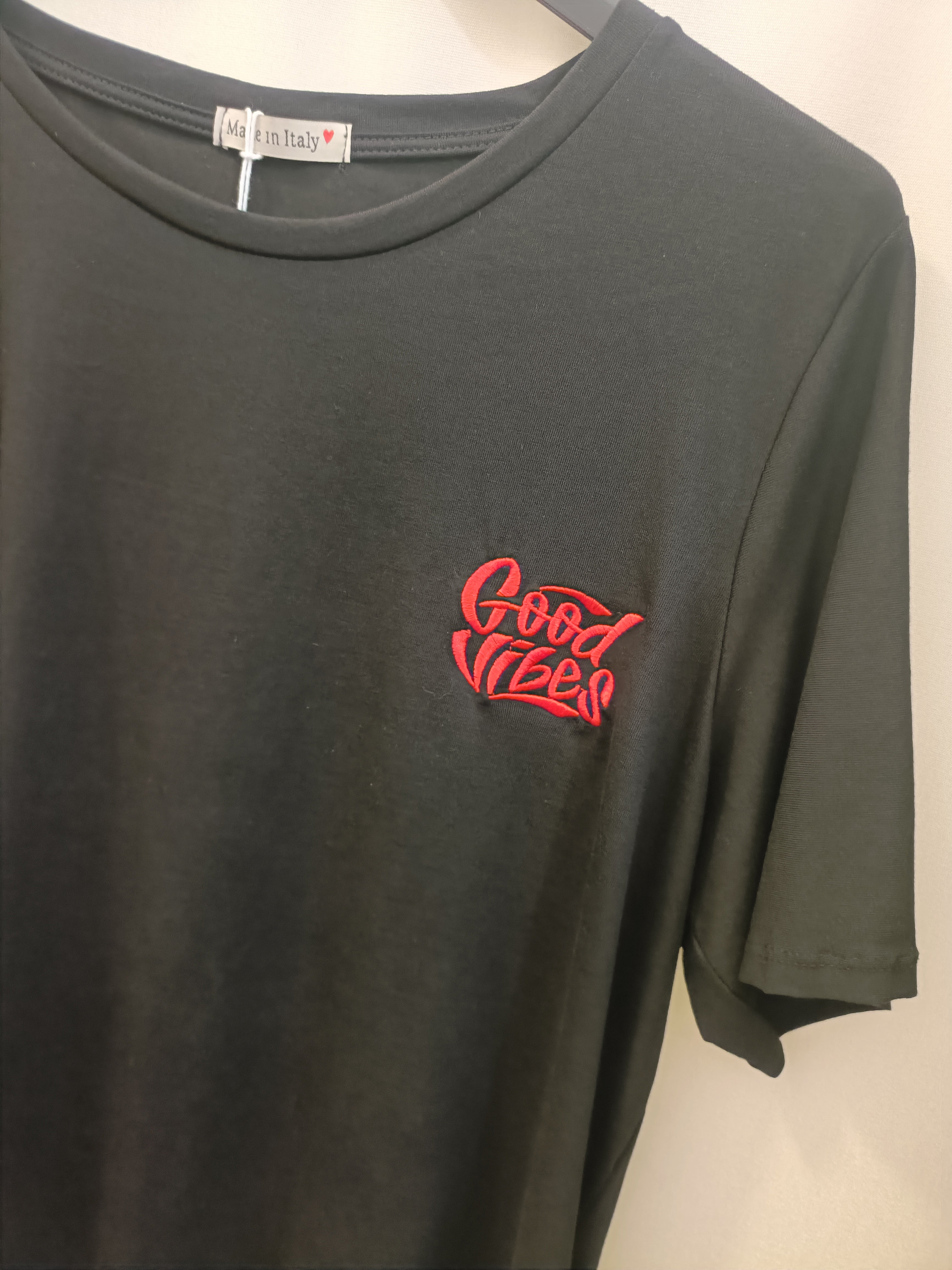 Completo coordinato Jeansetto fiocco e t-shirt cotone good vibes curvy