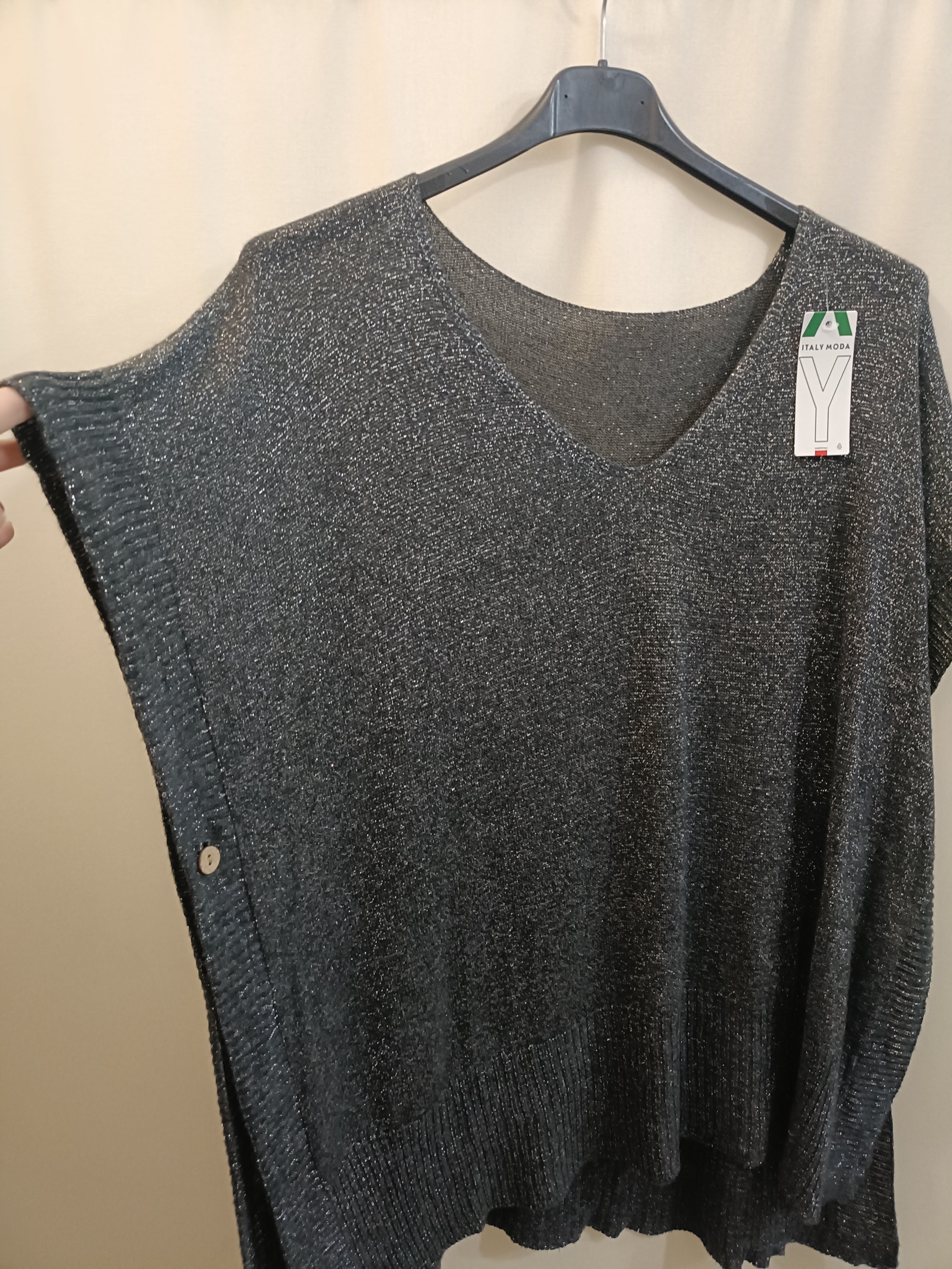 Poncho nero lurex in cotone