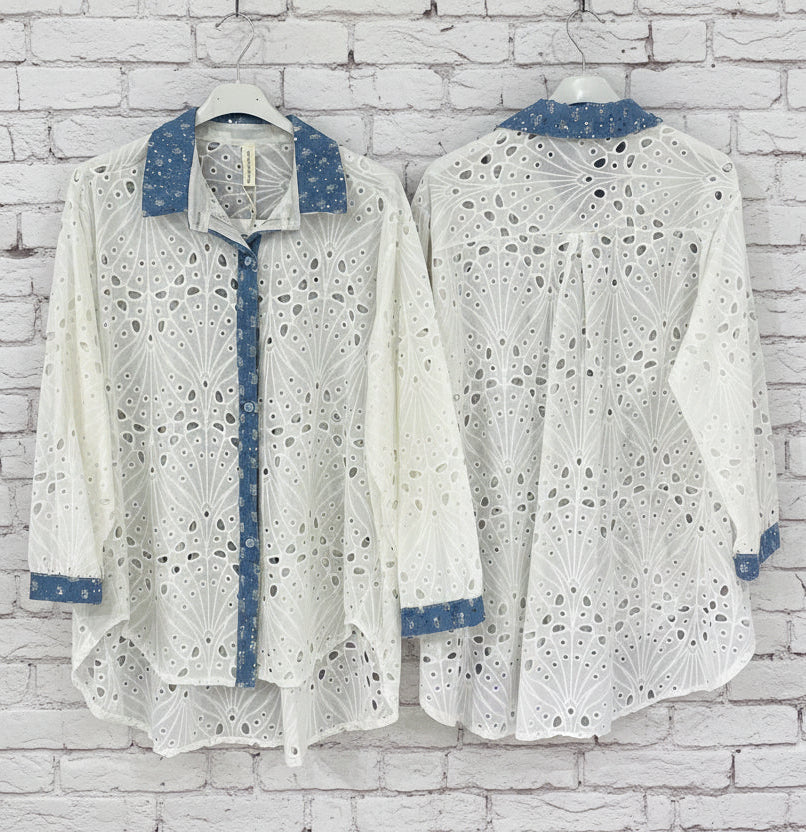 Camicia cotone sangallo curvy