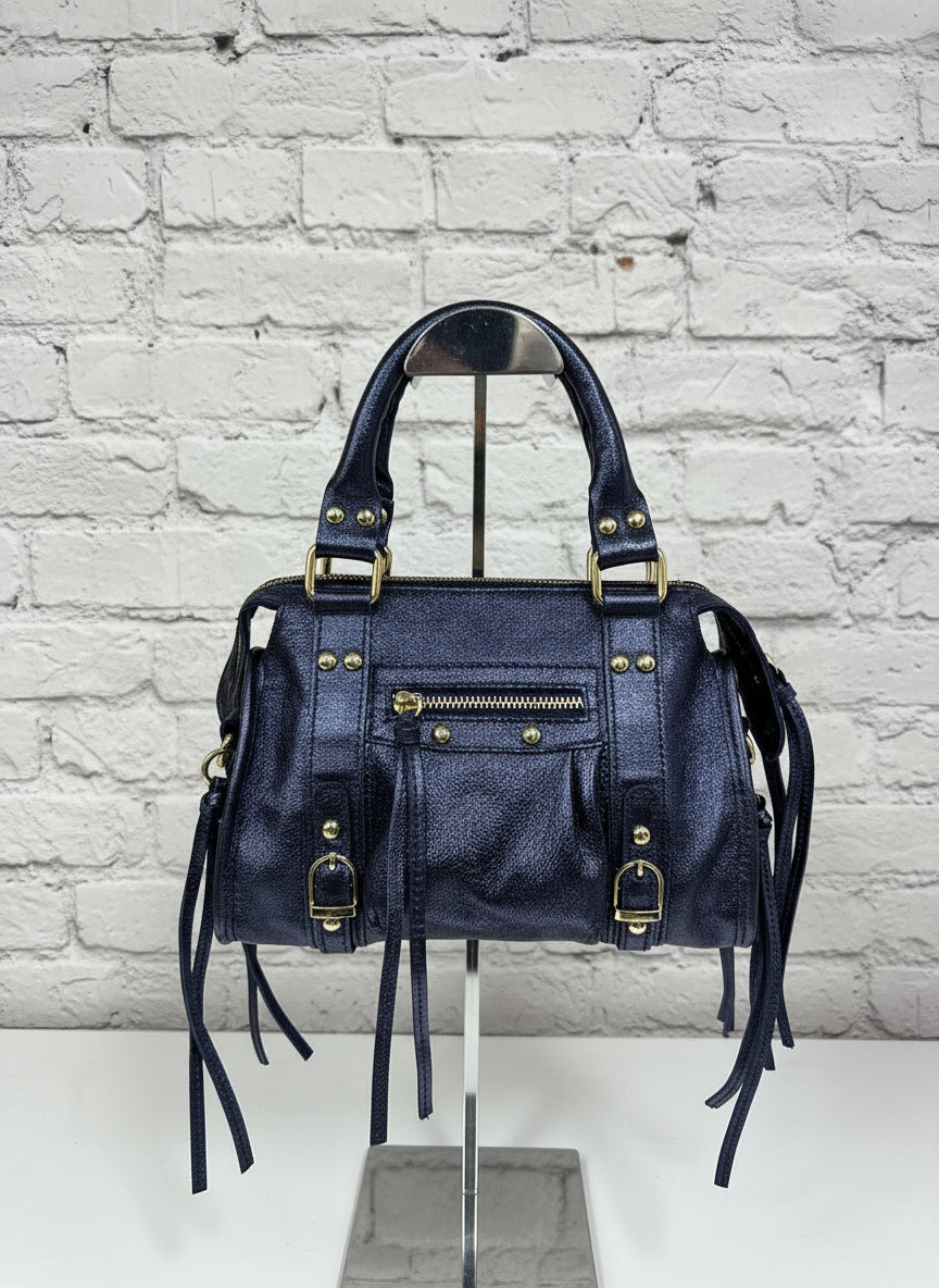 City bag media vera pelle satinata