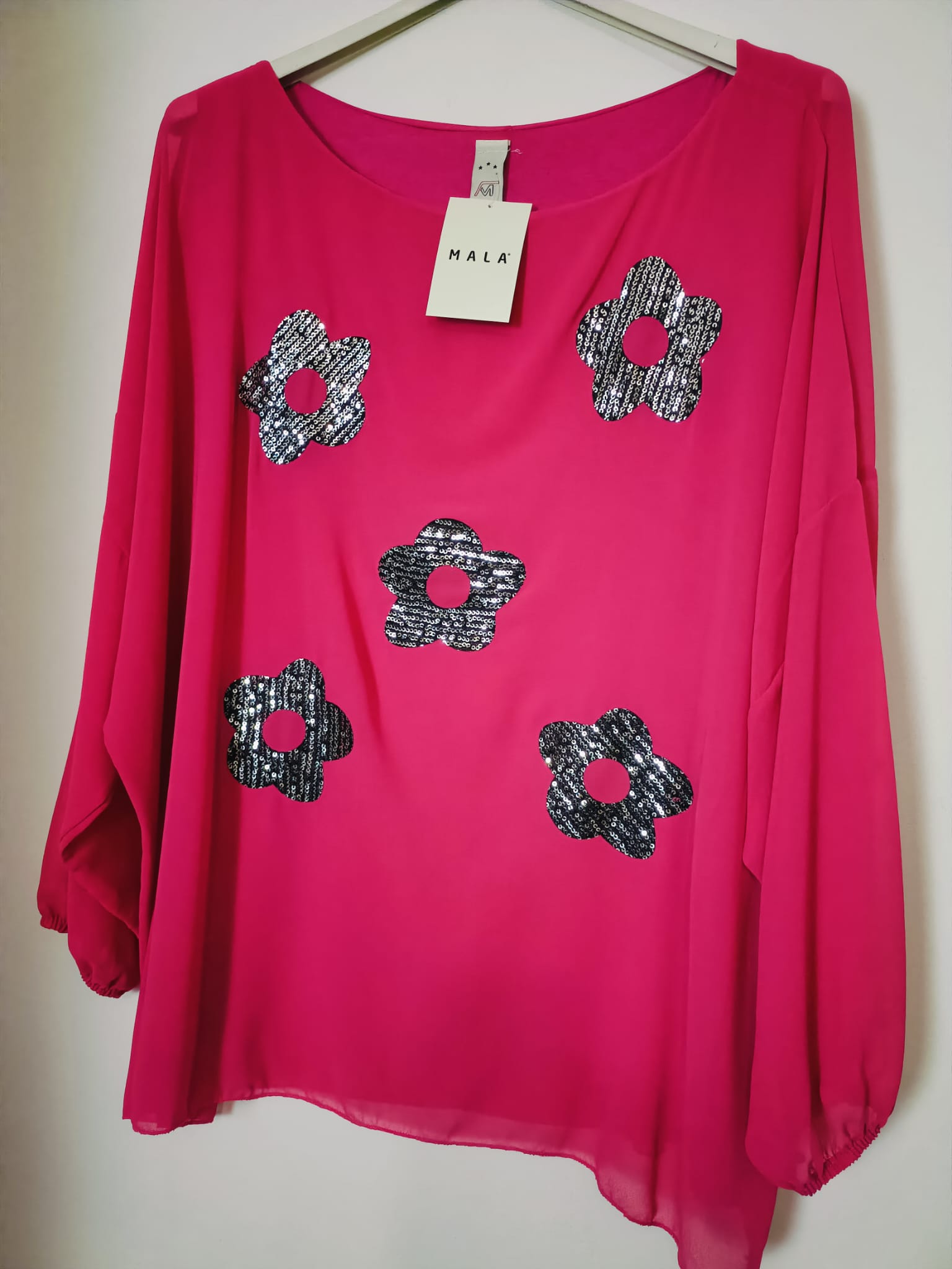 Blusa fiori paillettes