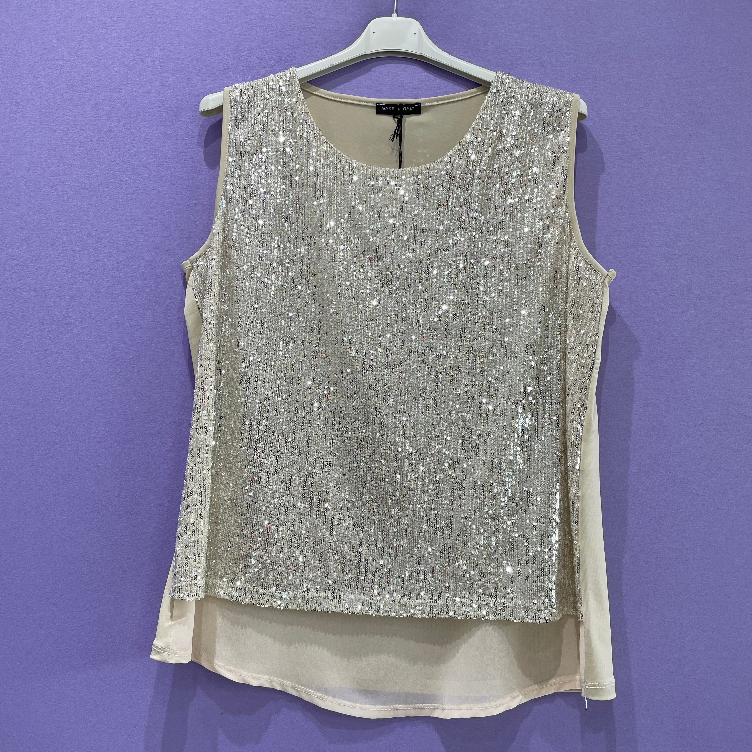 Top paillettes spallina larga