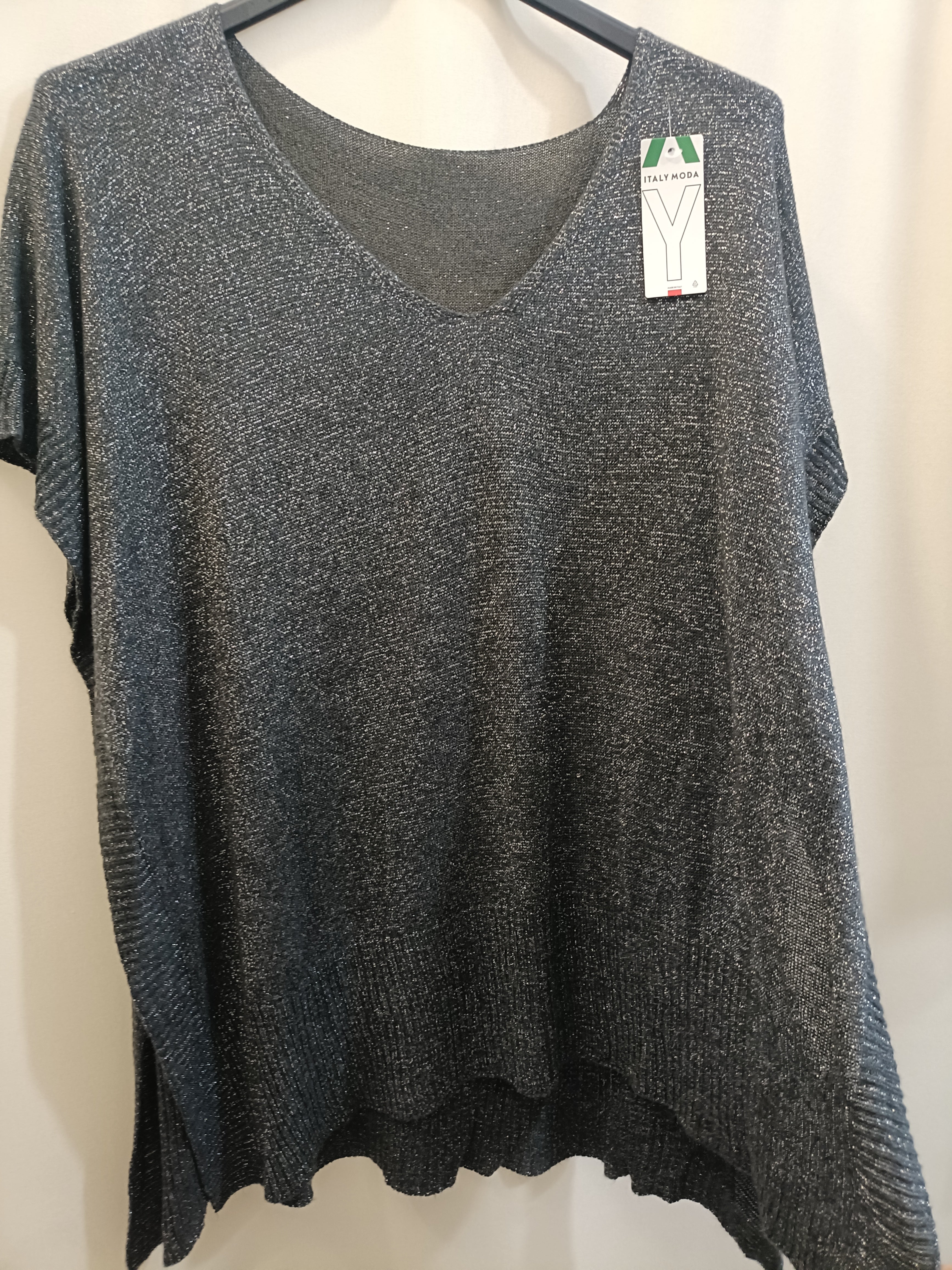 Poncho nero lurex in cotone