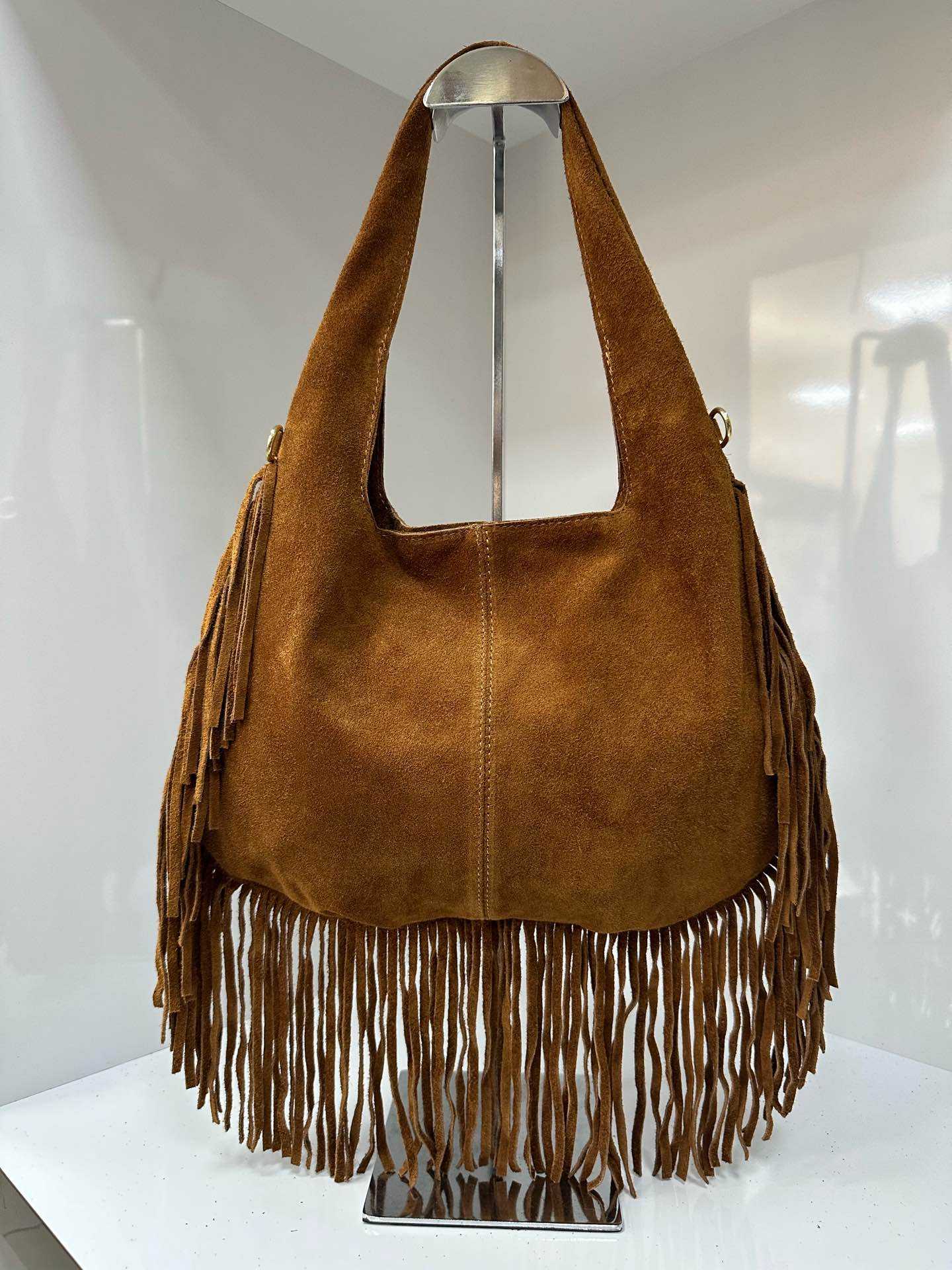 Borsa vera pelle con frange