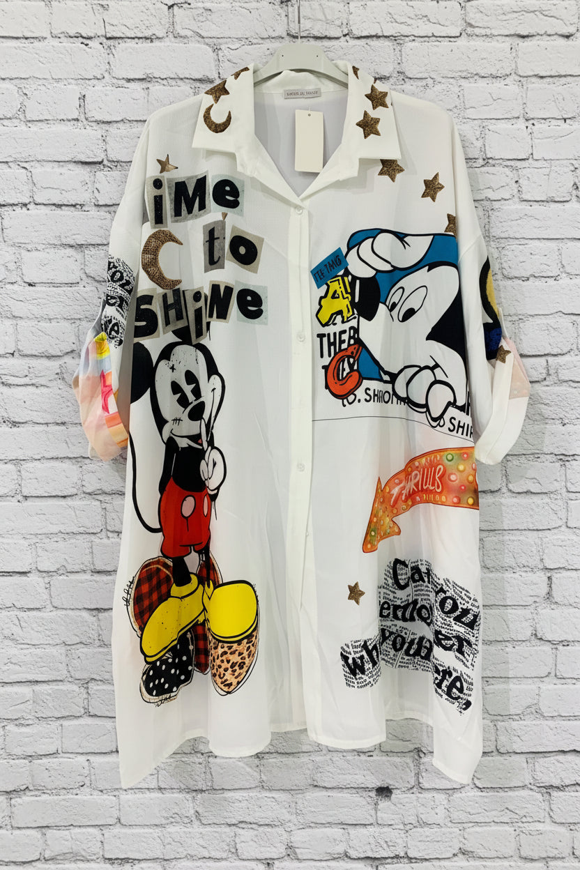 Maxi camicia stampe lunga curvy