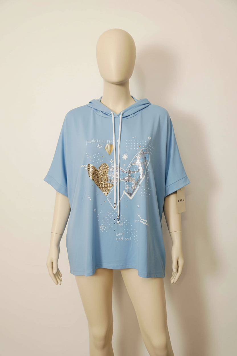 T-shirt cuore glitter azzurra