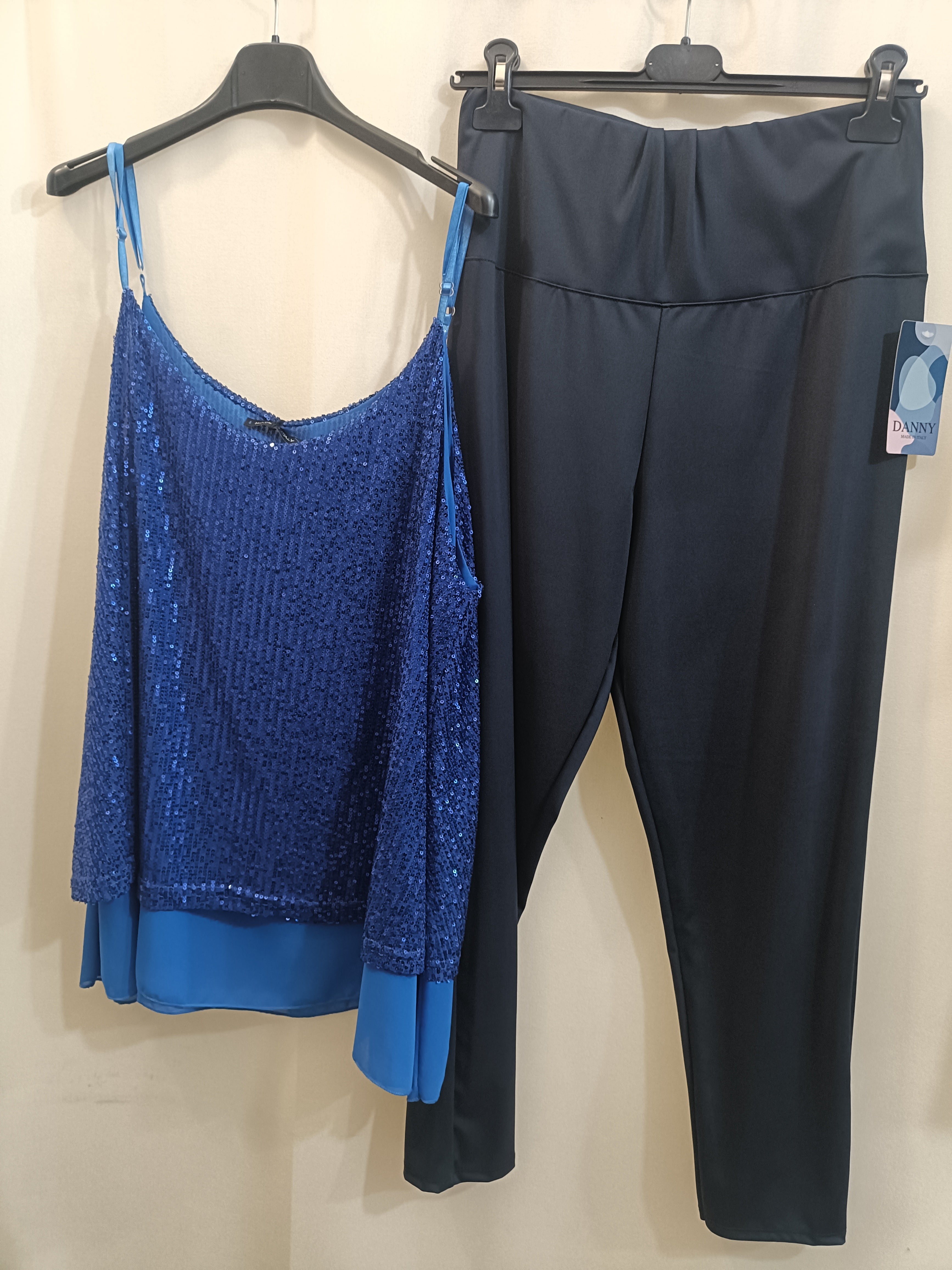 Coordinato Maxi top paillettes sbrilluccico curvy e Pantalone Lycra con fascione