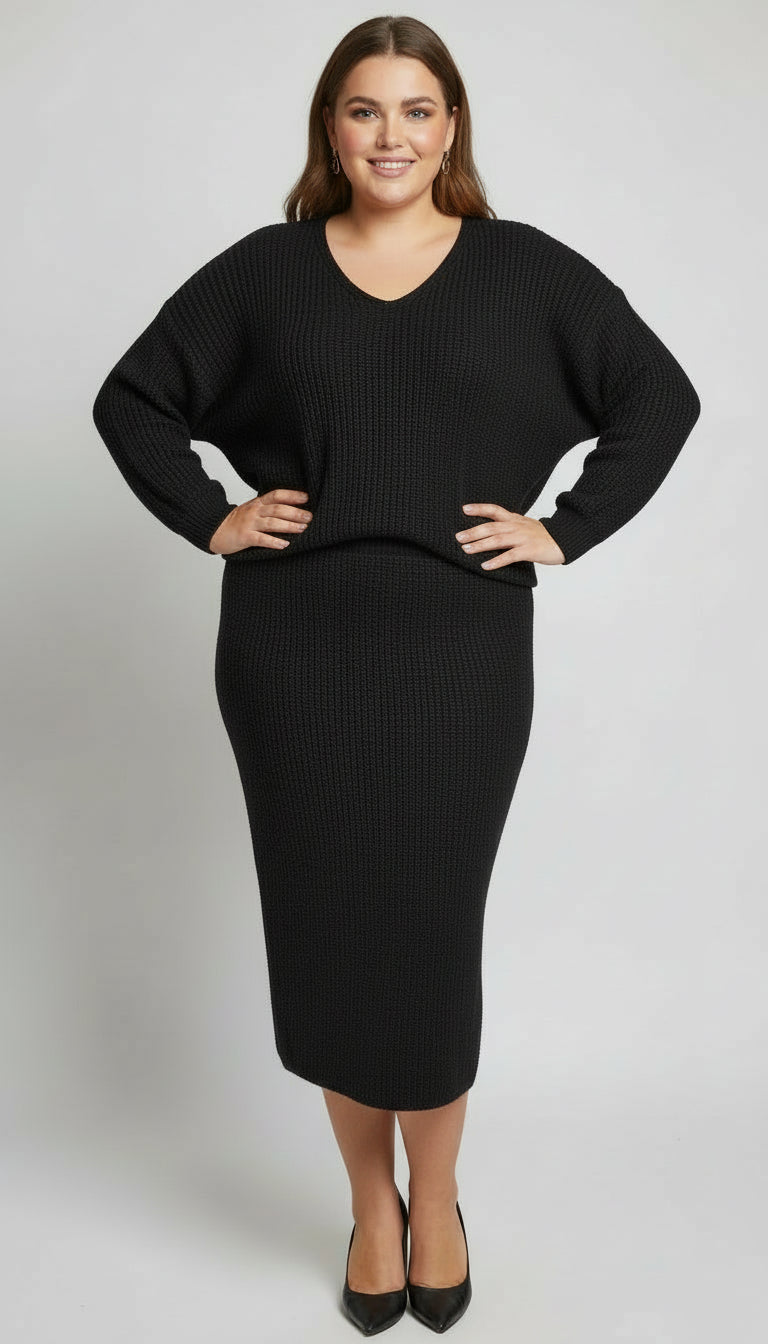 Completo nero lanetta con gonna - taglie comode