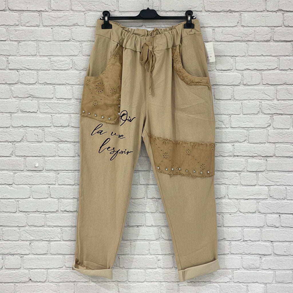 Pantalone laccio applicazioni macramè curvy