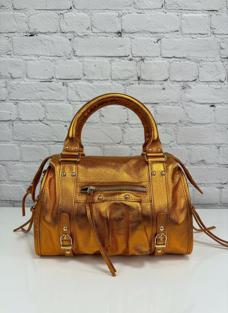 City bag media vera pelle satinata