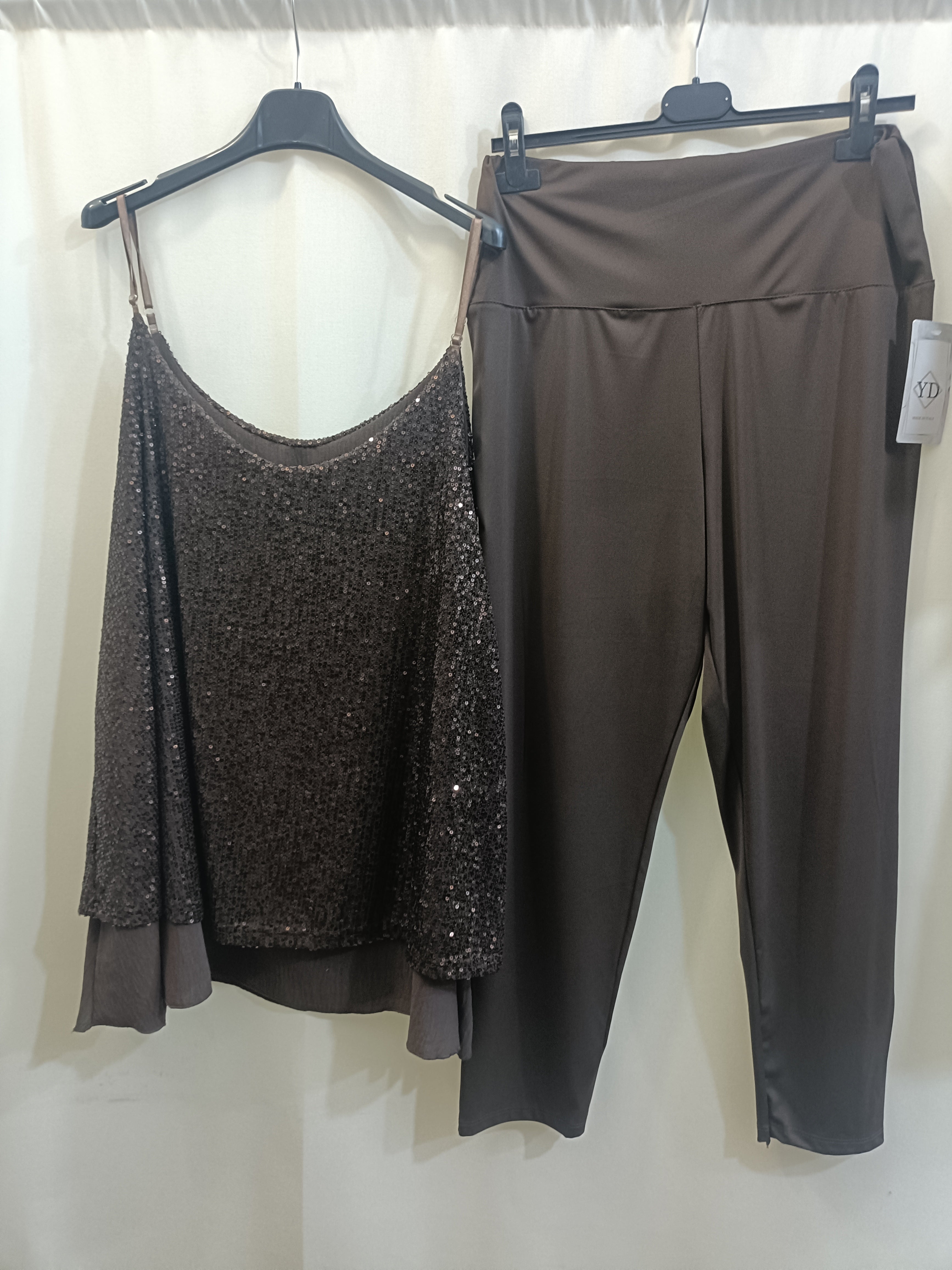 Coordinato Maxi top paillettes sbrilluccico curvy e Pantalone Lycra con fascione