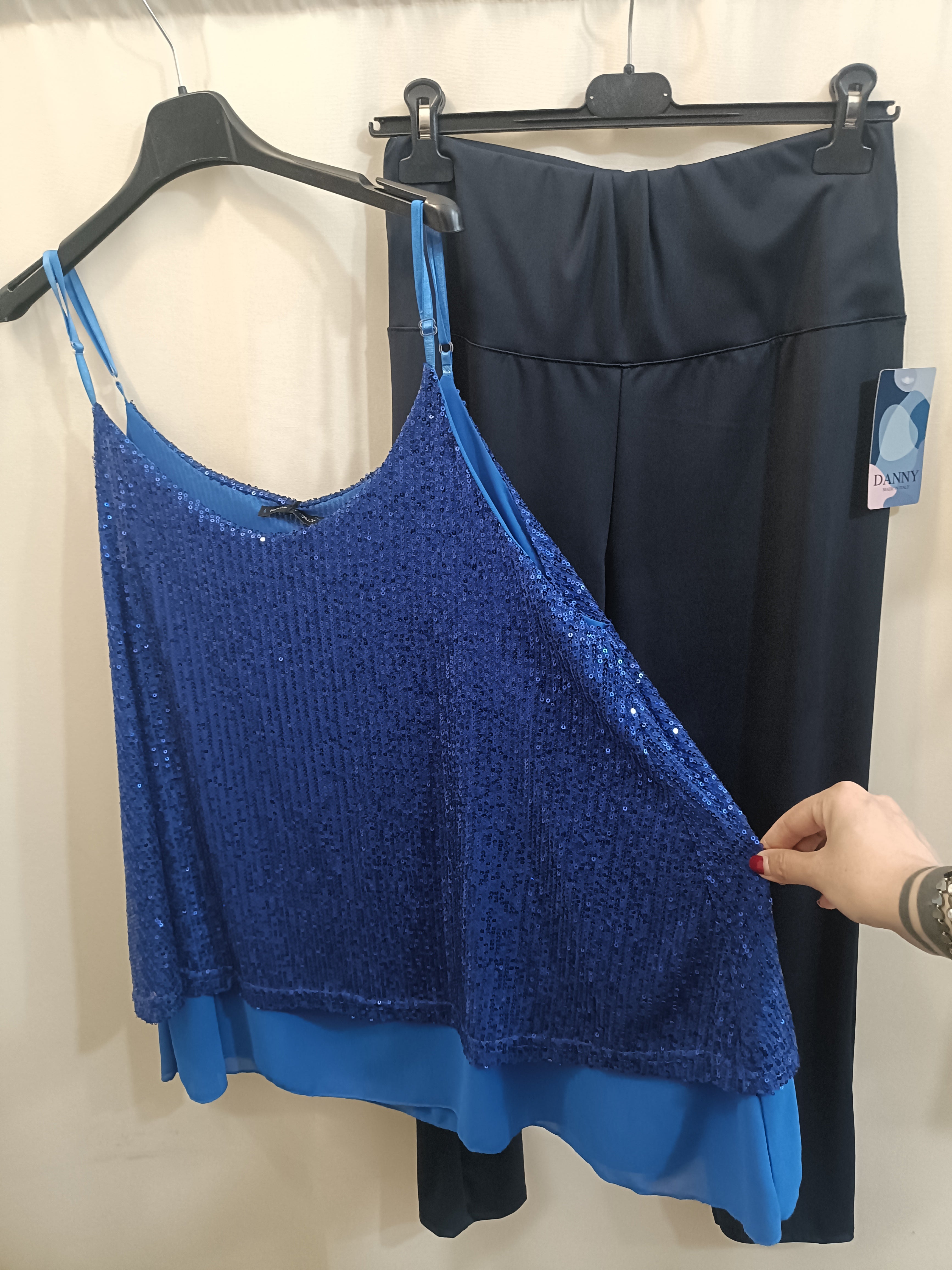 Coordinato Maxi top paillettes sbrilluccico curvy e Pantalone Lycra con fascione