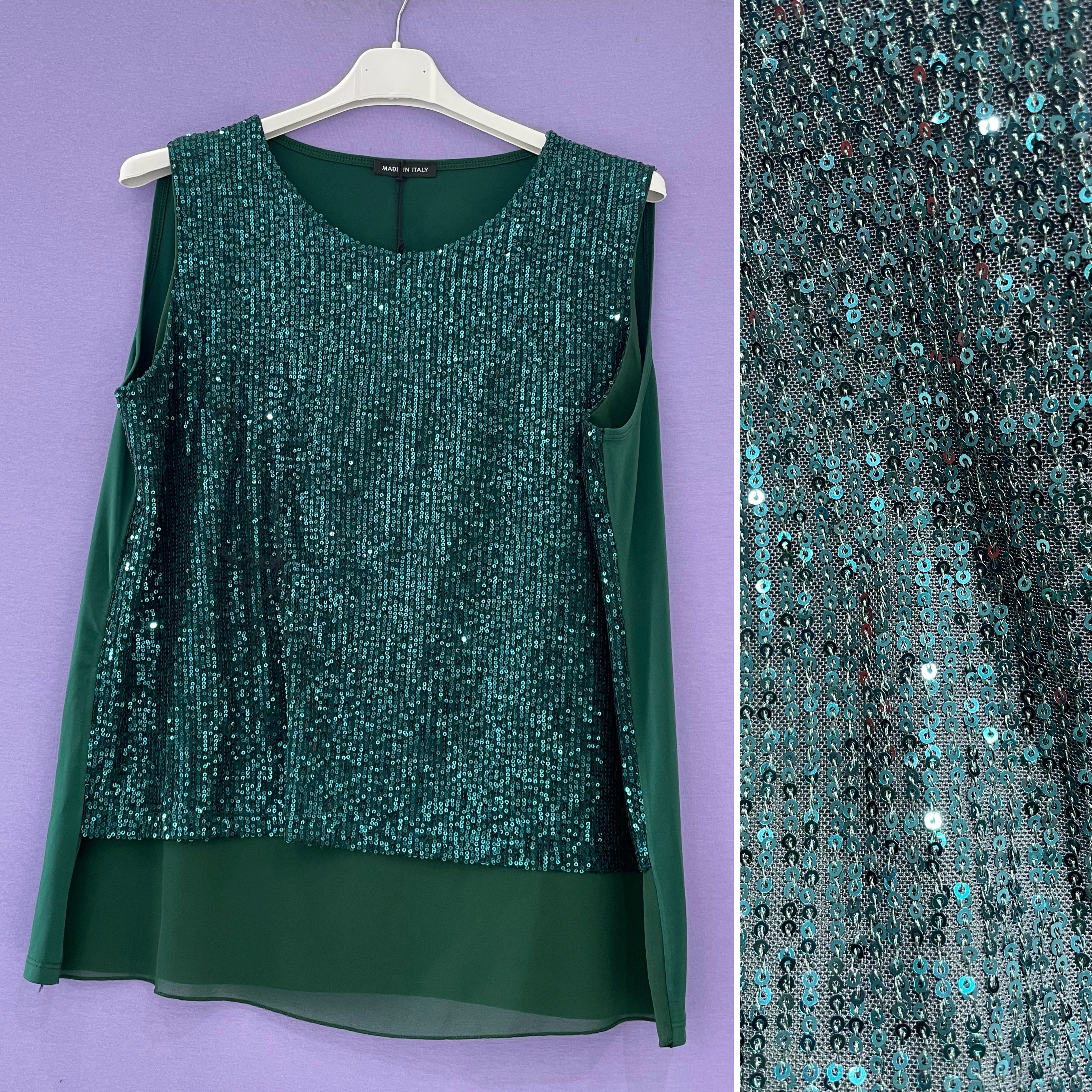 Top paillettes spallina larga
