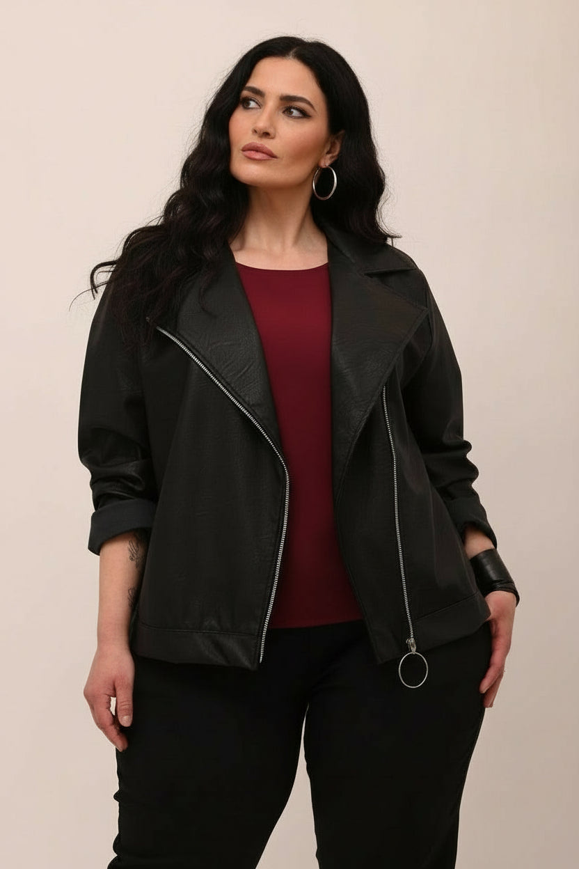 Chiodo ecopelle curvy - Nero