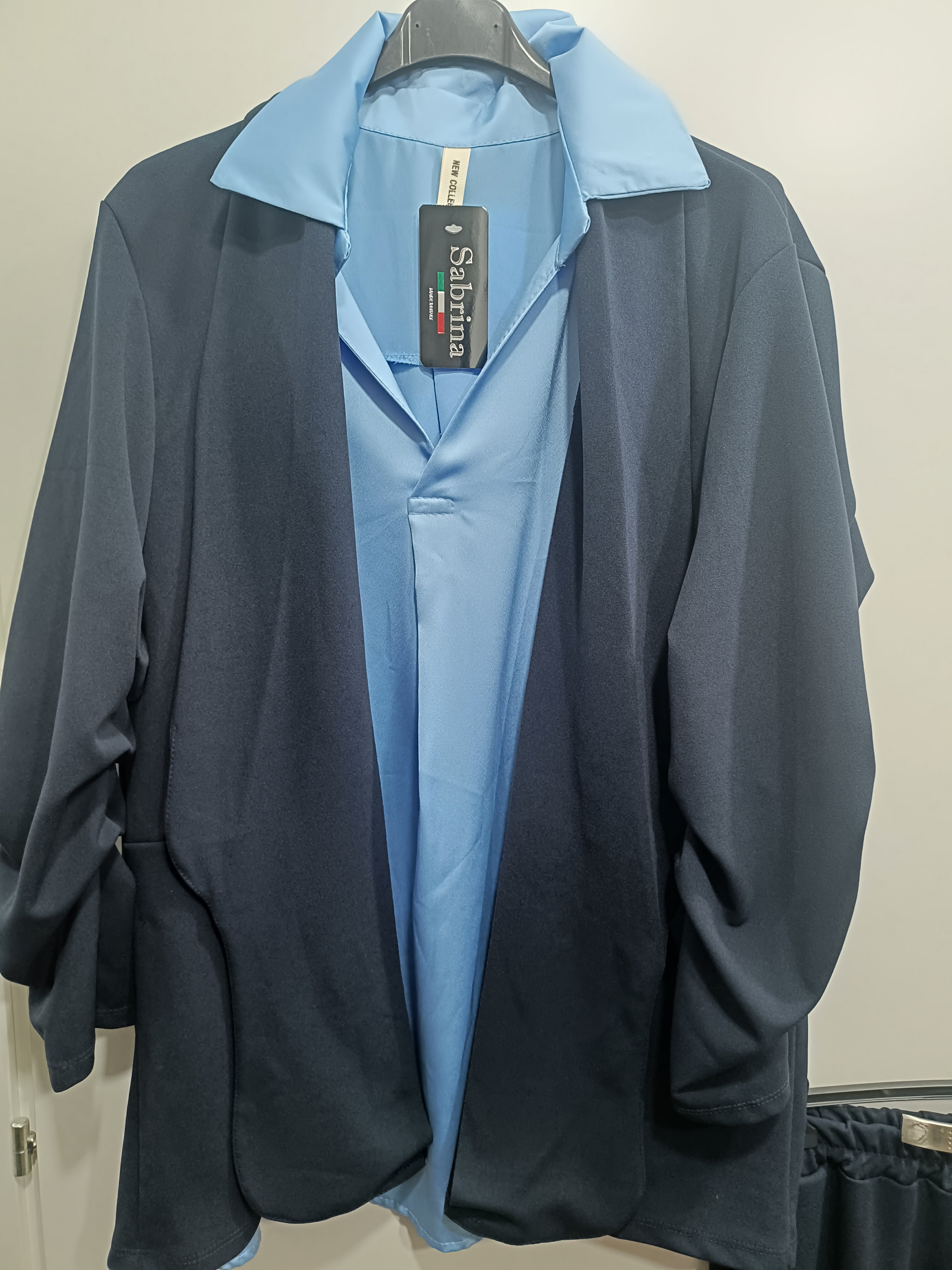 Tailleur completo blu notte manica arricciata - taglie comode taglie forti