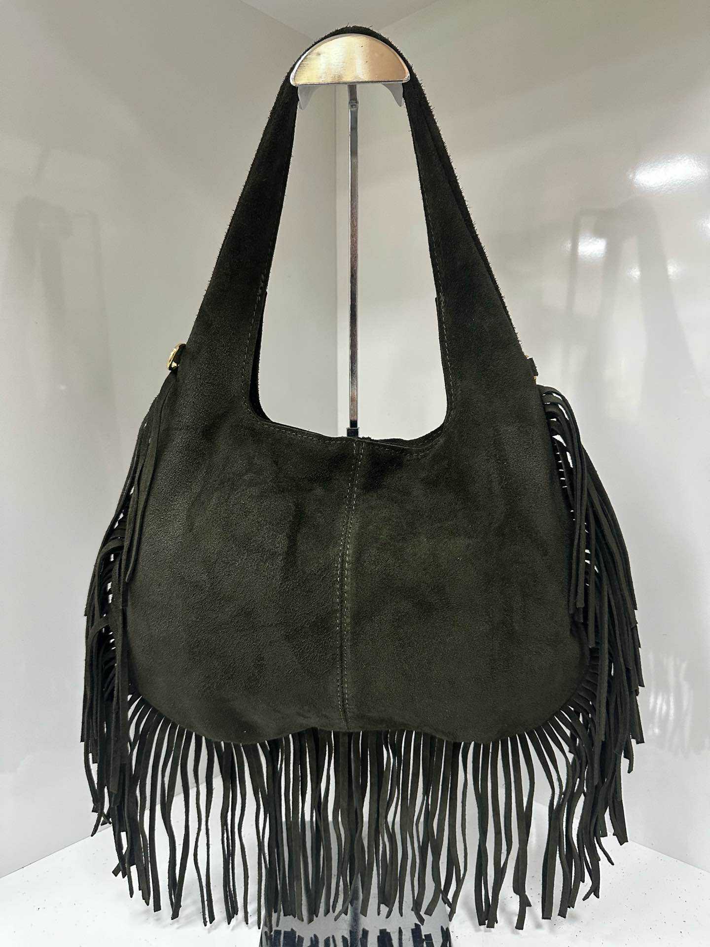 Borsa vera pelle con frange