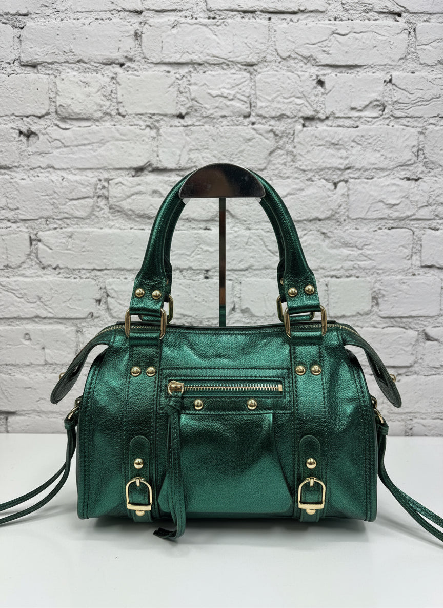 City bag media vera pelle satinata