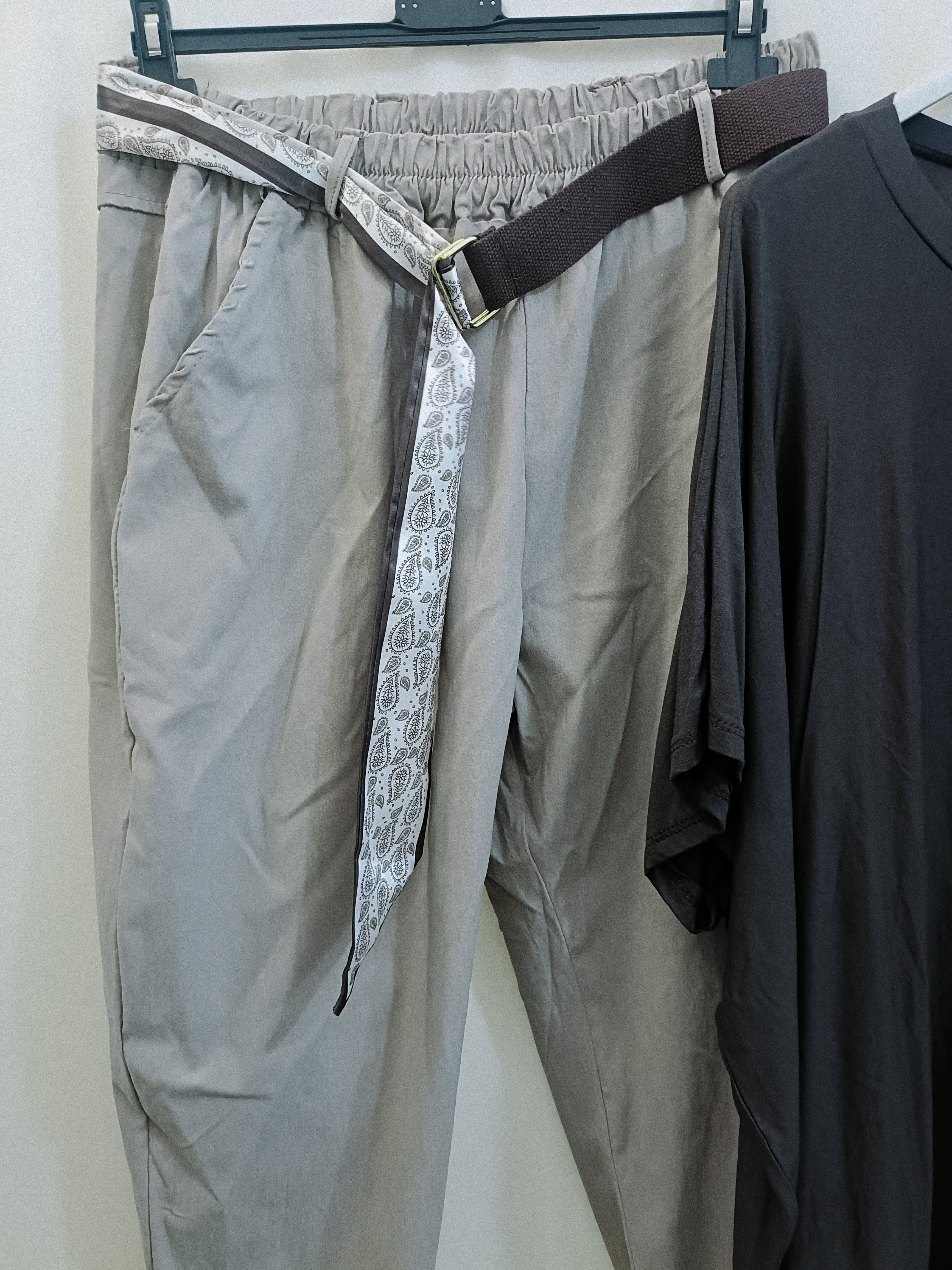 Pantalone Lungo Curvy Leggero elasticizzato con cintura fusciacca in raso e corda - taglie comode XL 4XL
