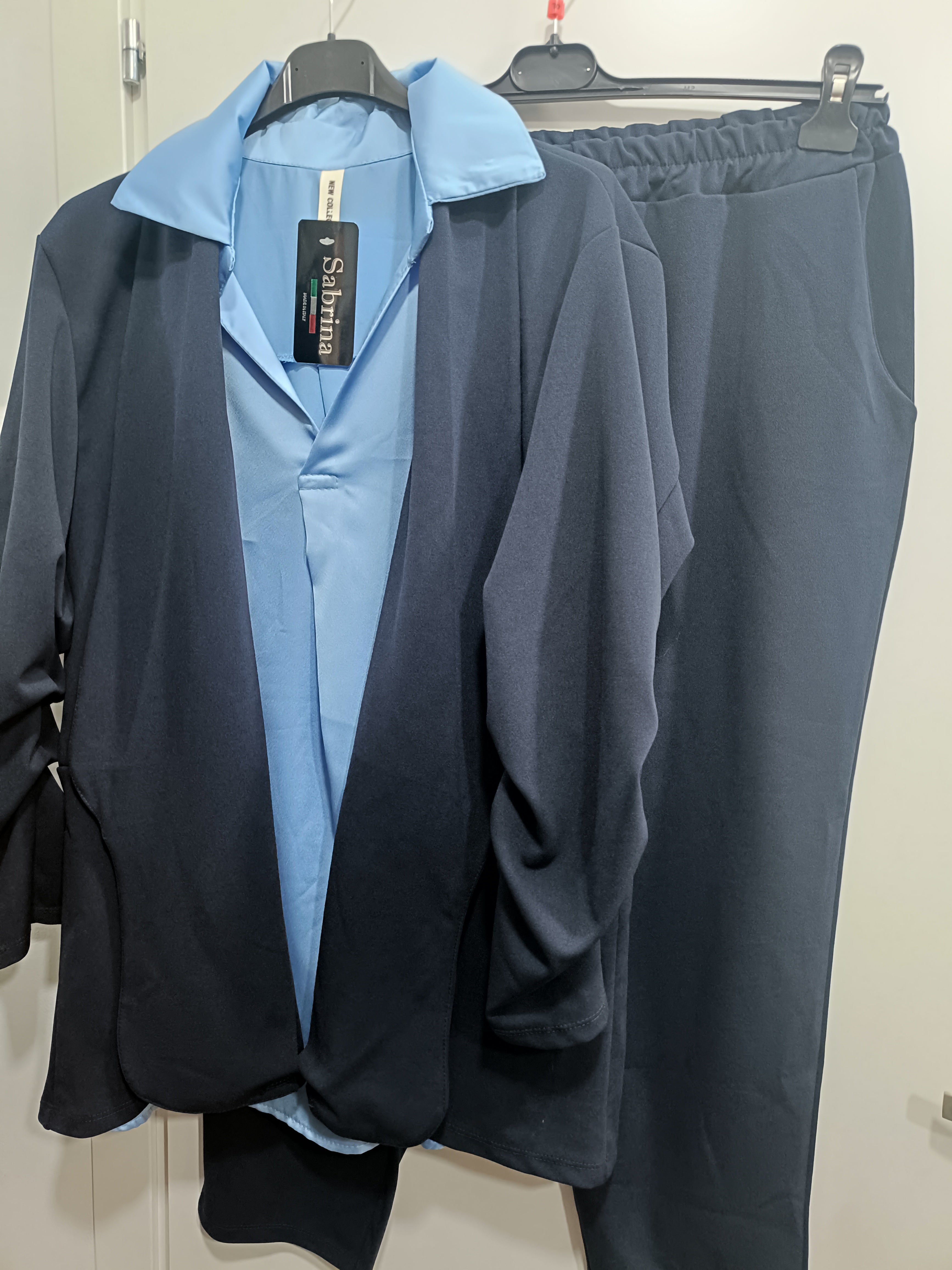 Tailleur completo blu notte manica arricciata - taglie comode taglie forti