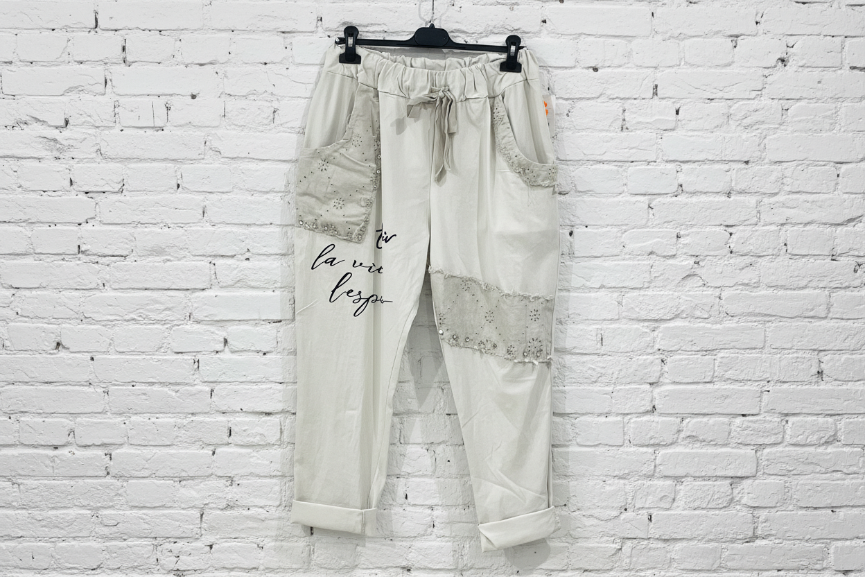 Pantalone laccio applicazioni macramè curvy