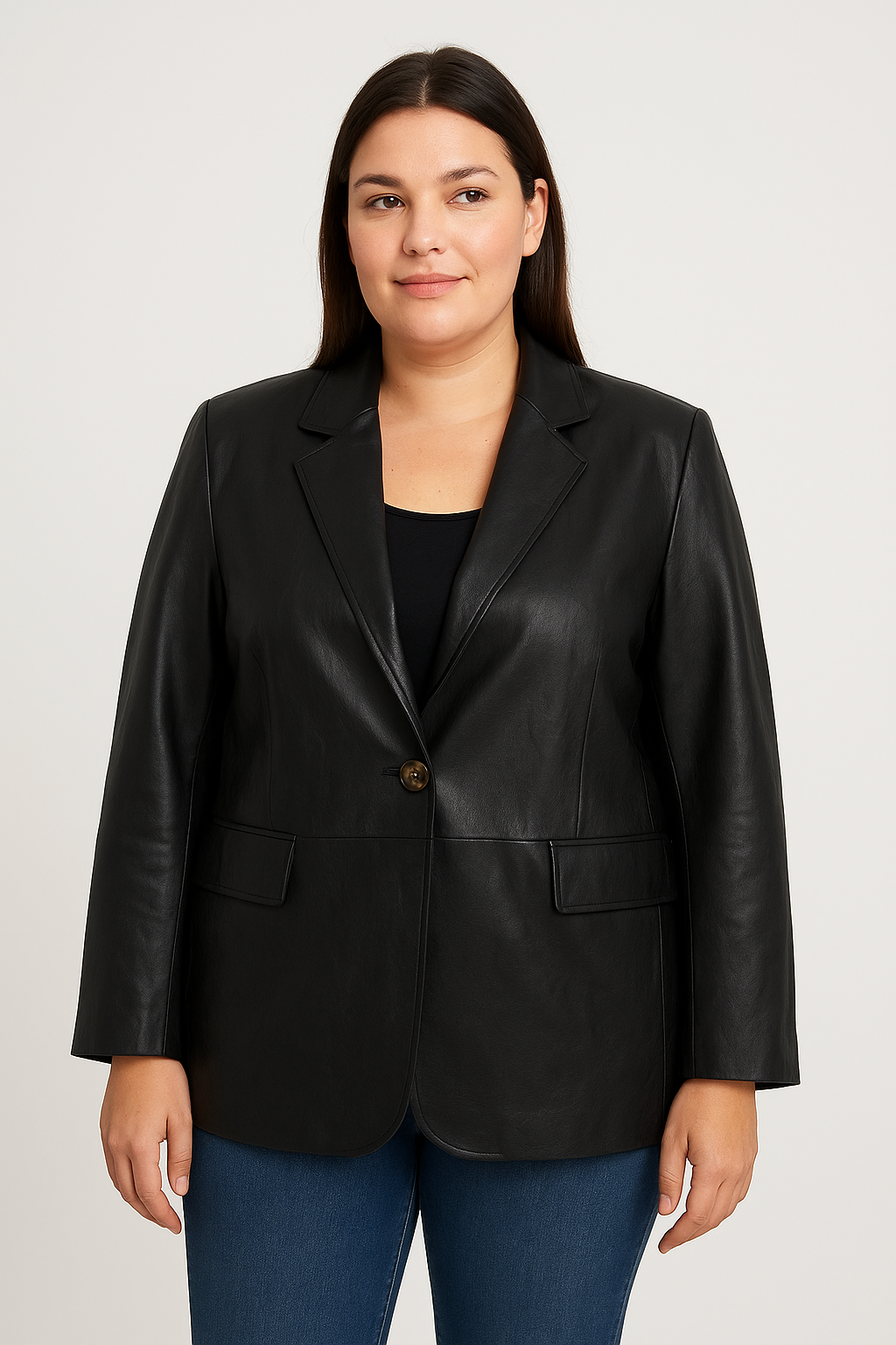 Giacca ecopelle con bottone curvy