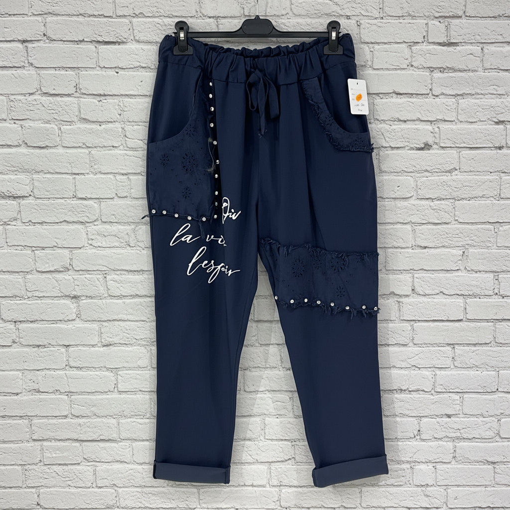 Pantalone laccio applicazioni macramè curvy