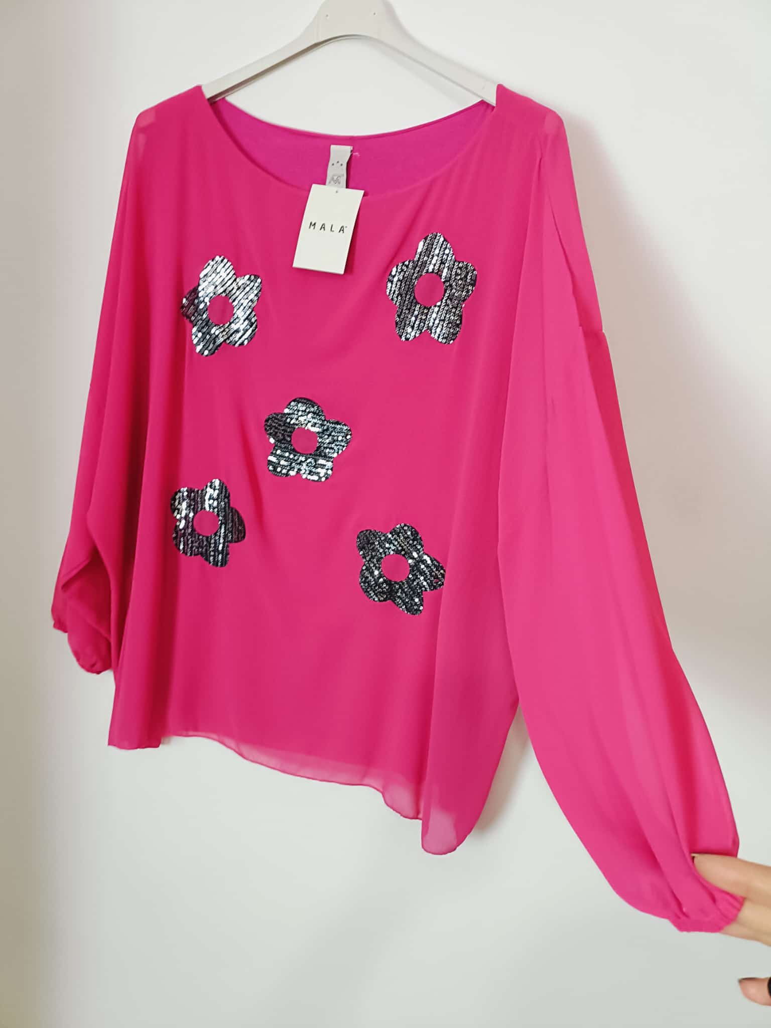 Blusa fiori paillettes