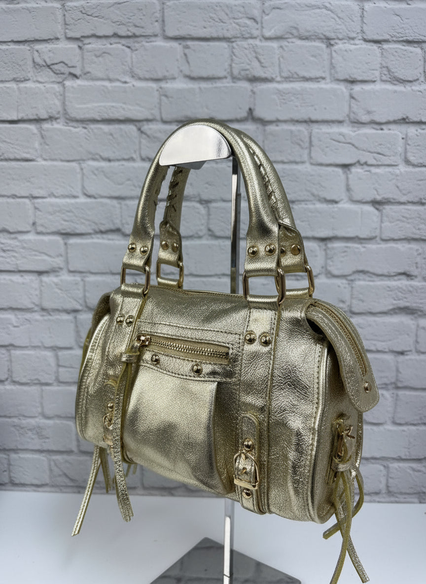 City bag media vera pelle satinata