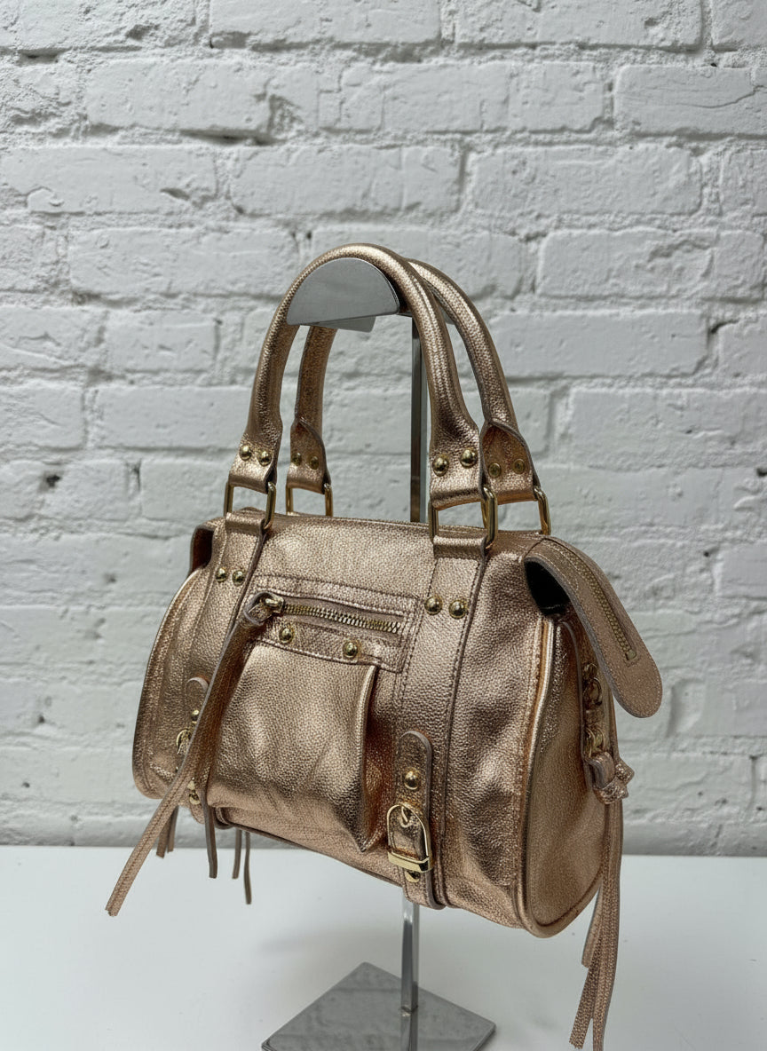 City bag media vera pelle satinata